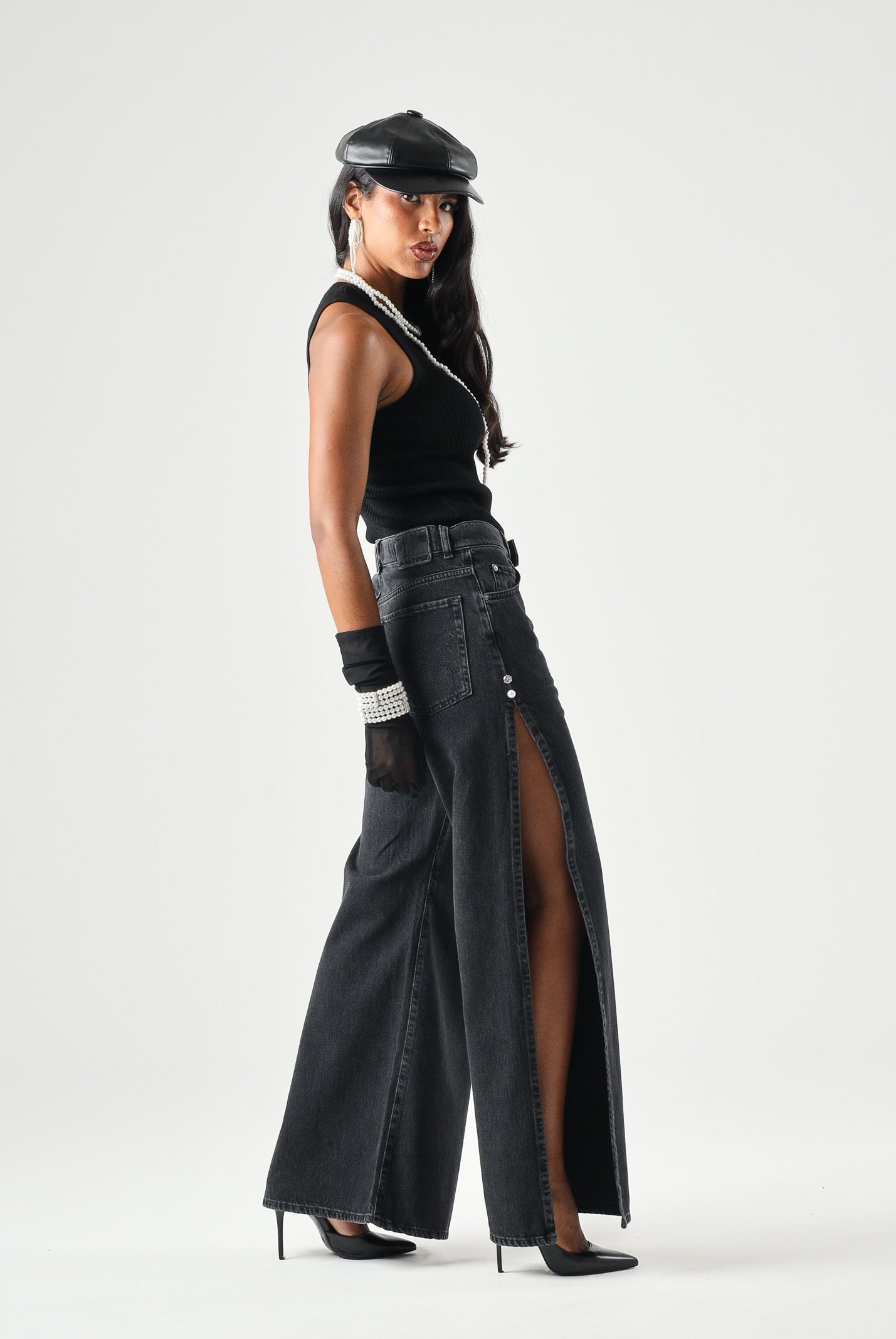 PINKO Jeans WANDA wide leg nero-limousine da donna. 107499A3KM Z99 PINKO