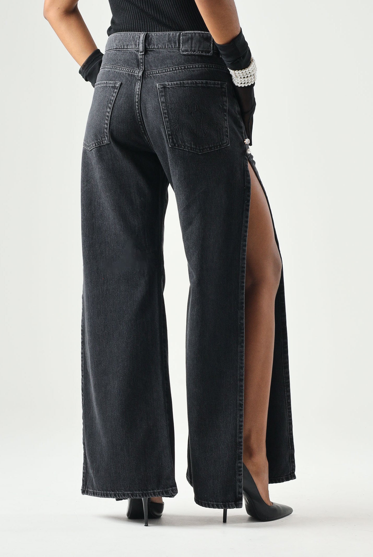 PINKO Jeans WANDA wide leg nero-limousine da donna. 107499A3KM Z99 PINKO