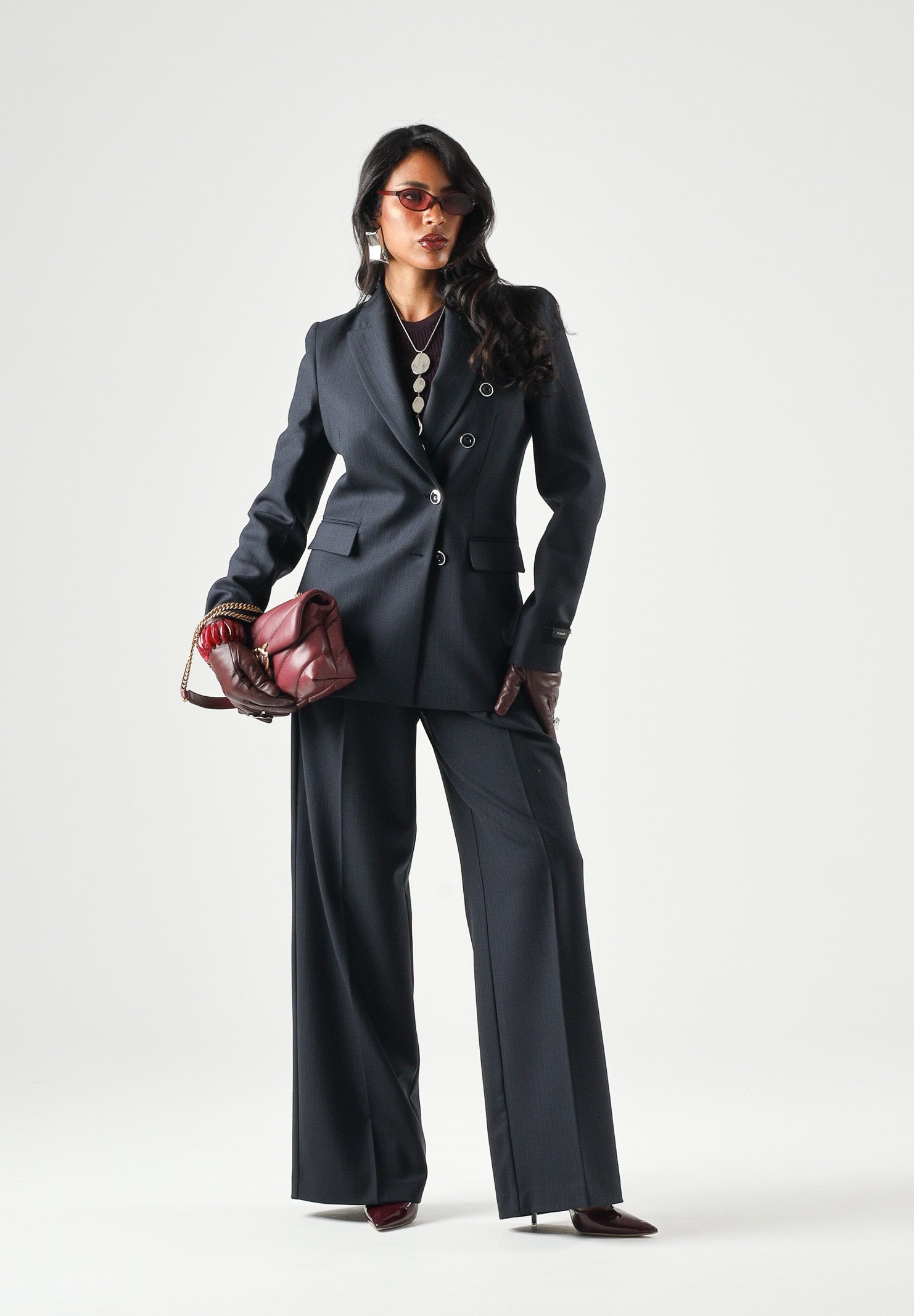 PINKO Giacca NEW AMALFI doppiopetto blu marino da donna con armatura a spiga.<BR/> 107513A3IF G03 PINKO