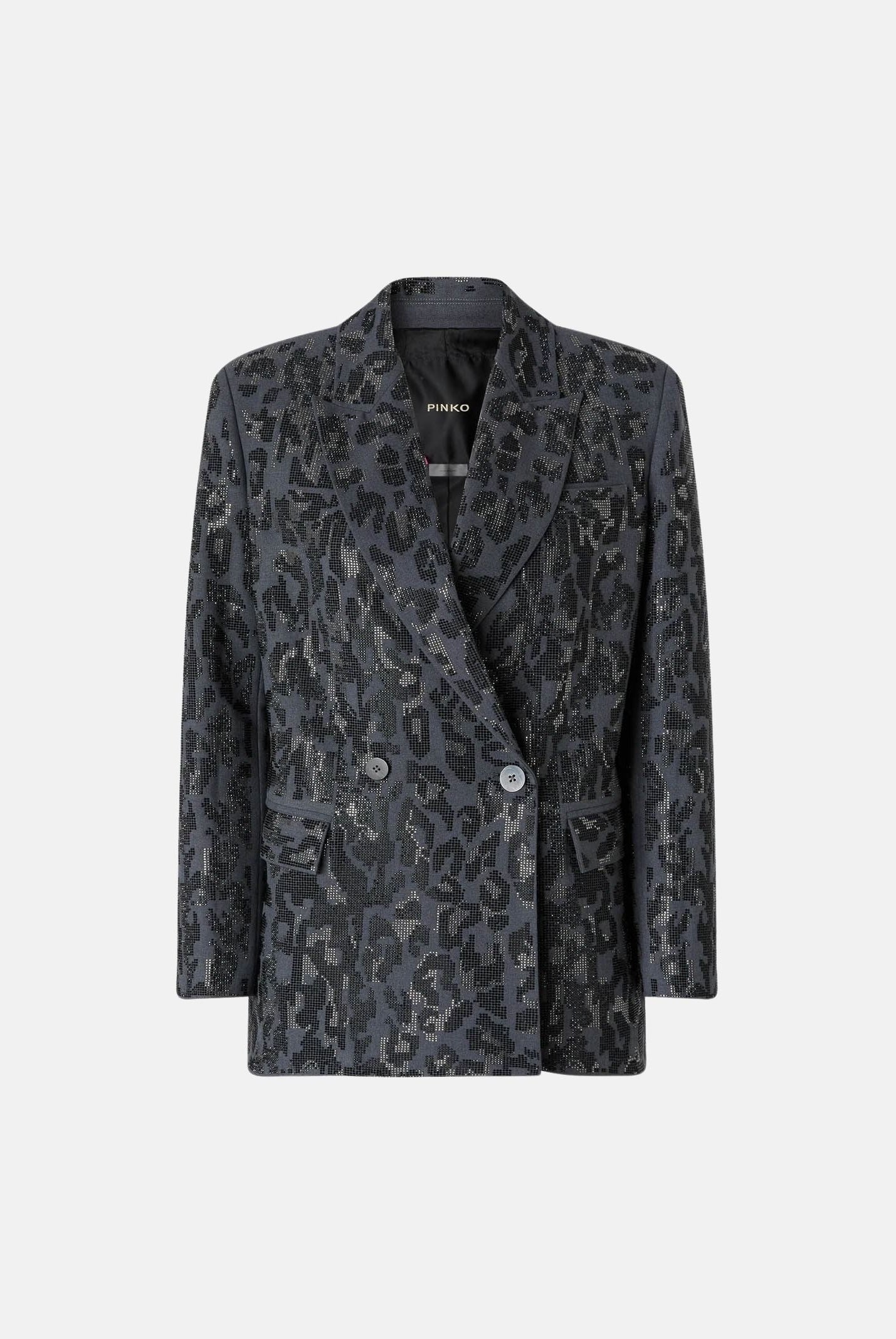 PINKO Giacca JAGUAR doppiopetto dark grigio, grigio scuro da donna <BR/> con motivo jaguar in microstrass. 107519A3GO I90 PINKO