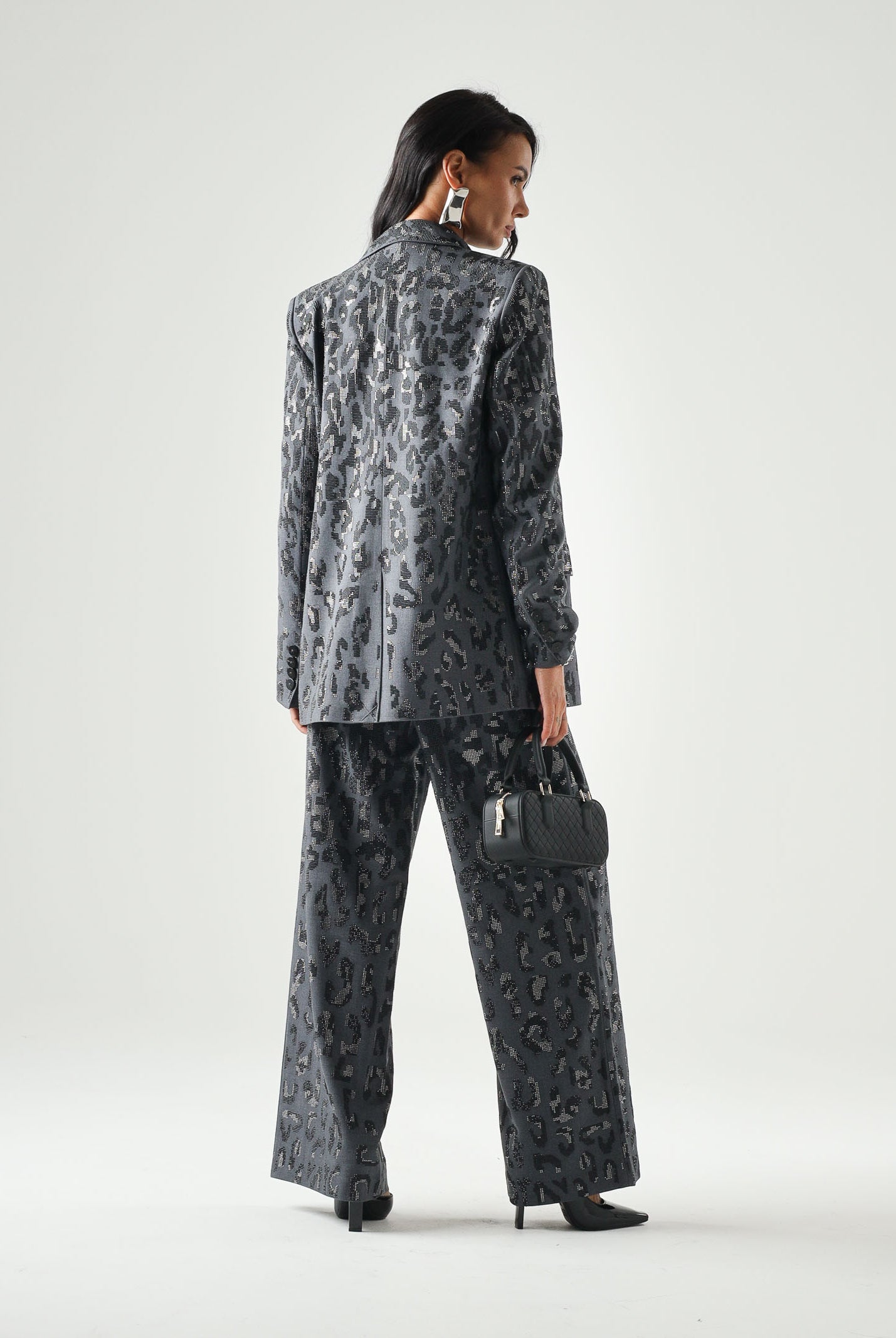 PINKO Giacca JAGUAR doppiopetto Giacca doppiopetto con strass e motivo jaguar grey dark grigio, colore basico grigio, donna. 107519A3GO I90 PINKO