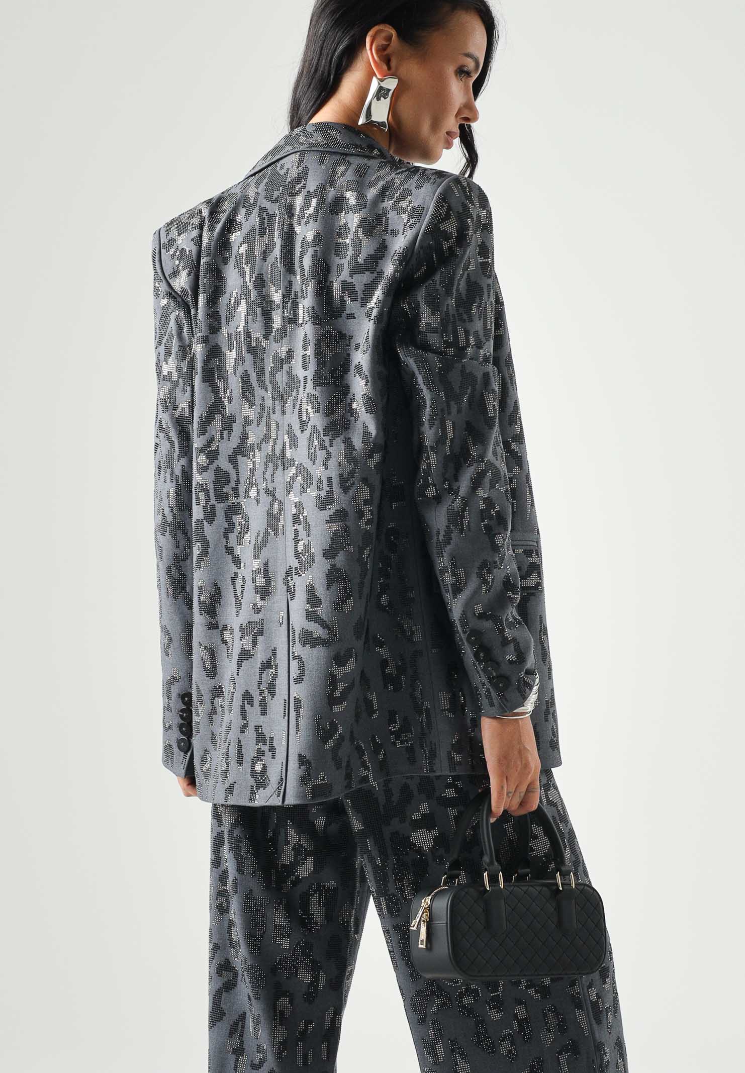 PINKO Giacca JAGUAR doppiopetto dark grigio, grigio scuro da donna <BR/> con motivo jaguar in microstrass. 107519A3GO I90 PINKO