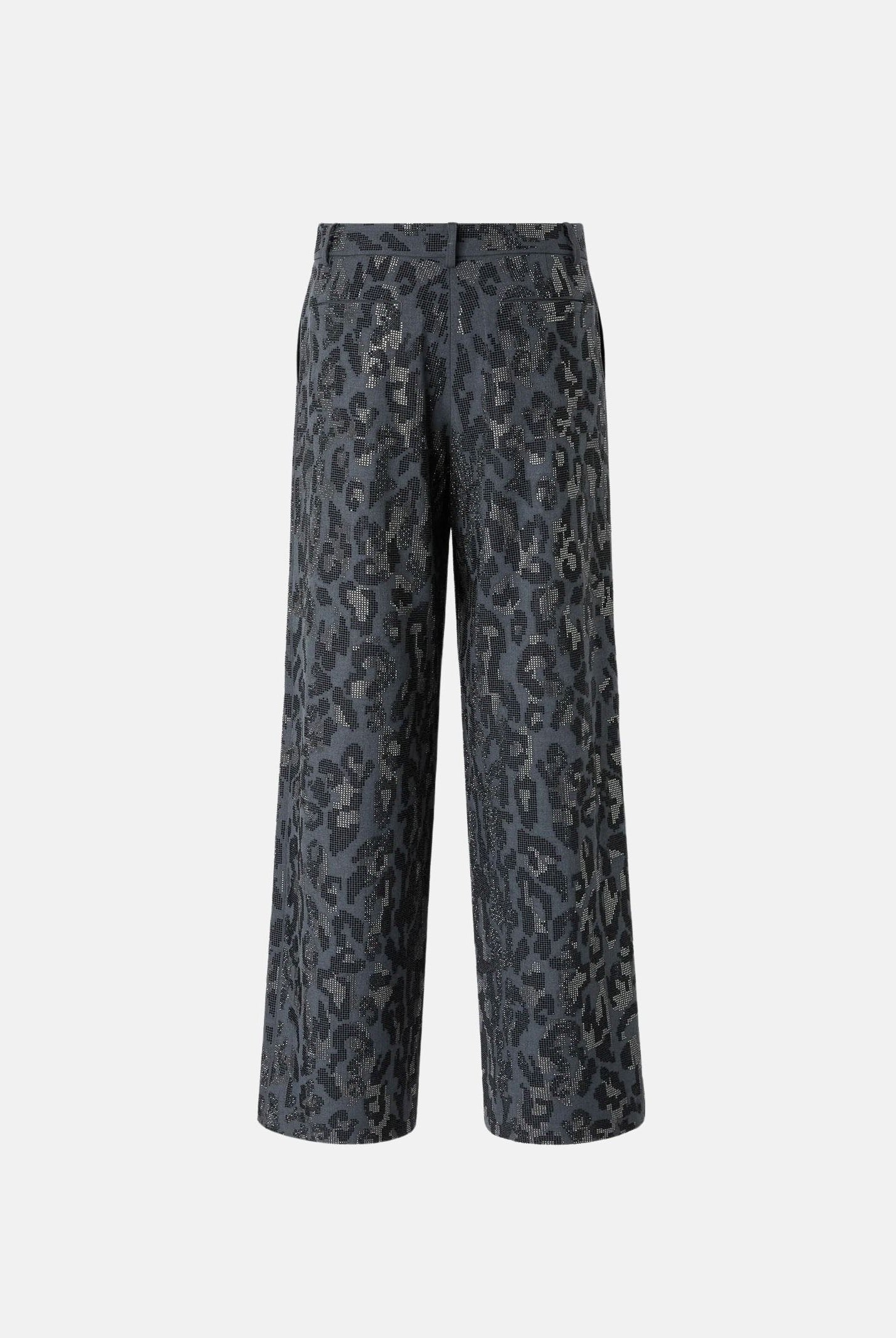 PINKO Pantaloni JEEP a gamba larga con stampa animalier e microstrass Grey Dark, grigio scuro, donna. 107520A3GO I90 PINKO