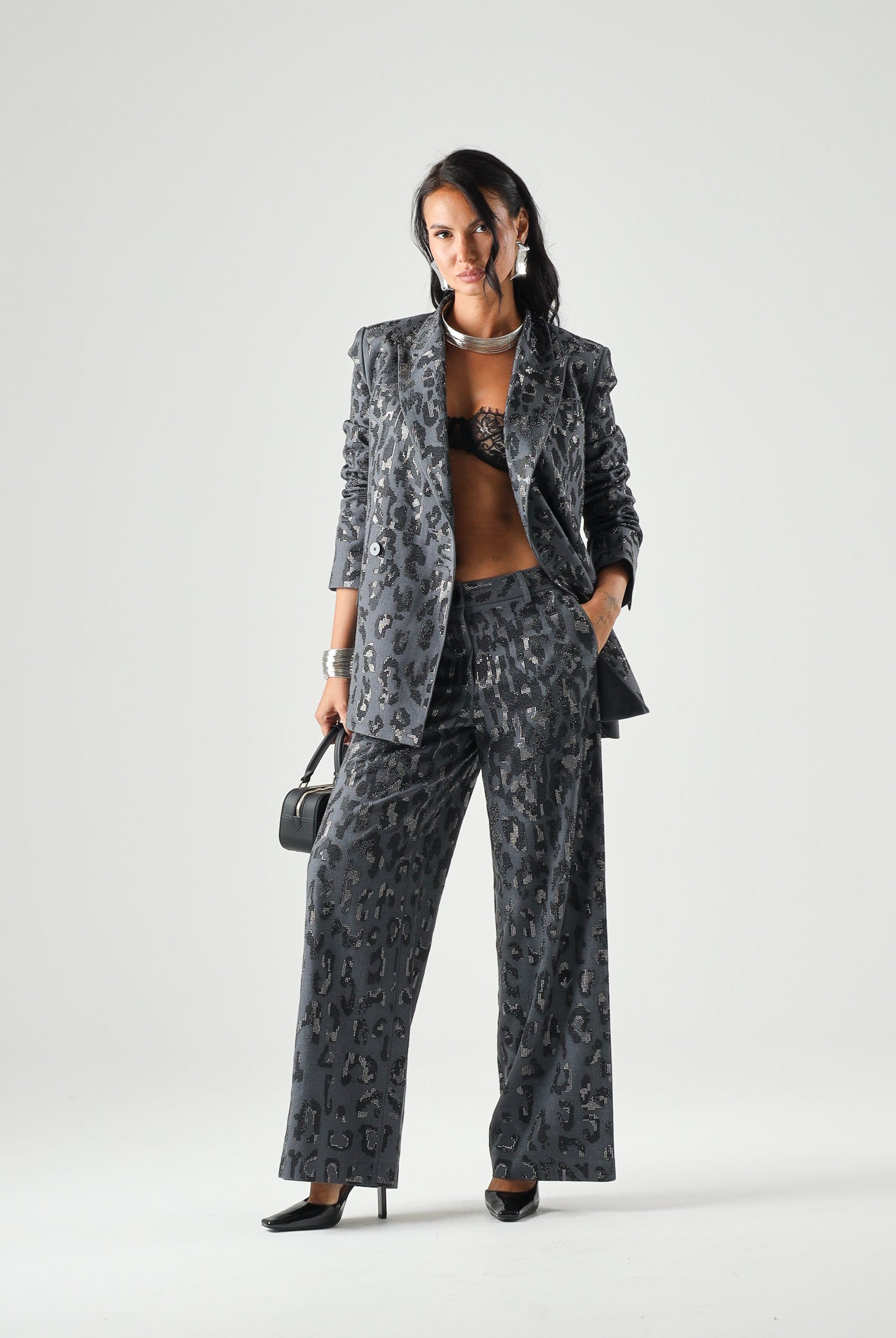 PINKO Pantaloni JEEP grey dark, grigio scuro da donna con stampa animalier 107520A3GO I90 PINKO