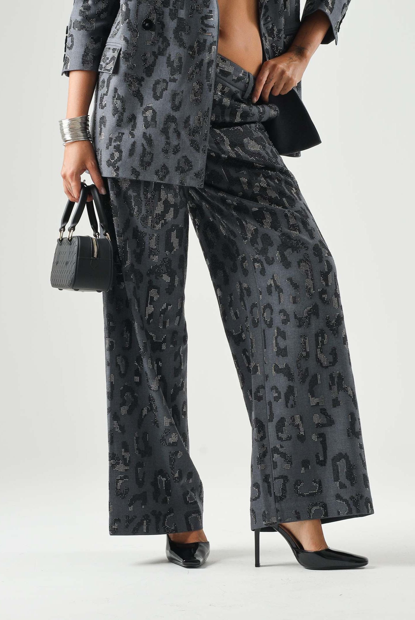 PINKO Pantaloni JEEP grey dark, grigio scuro da donna con stampa animalier 107520A3GO I90 PINKO