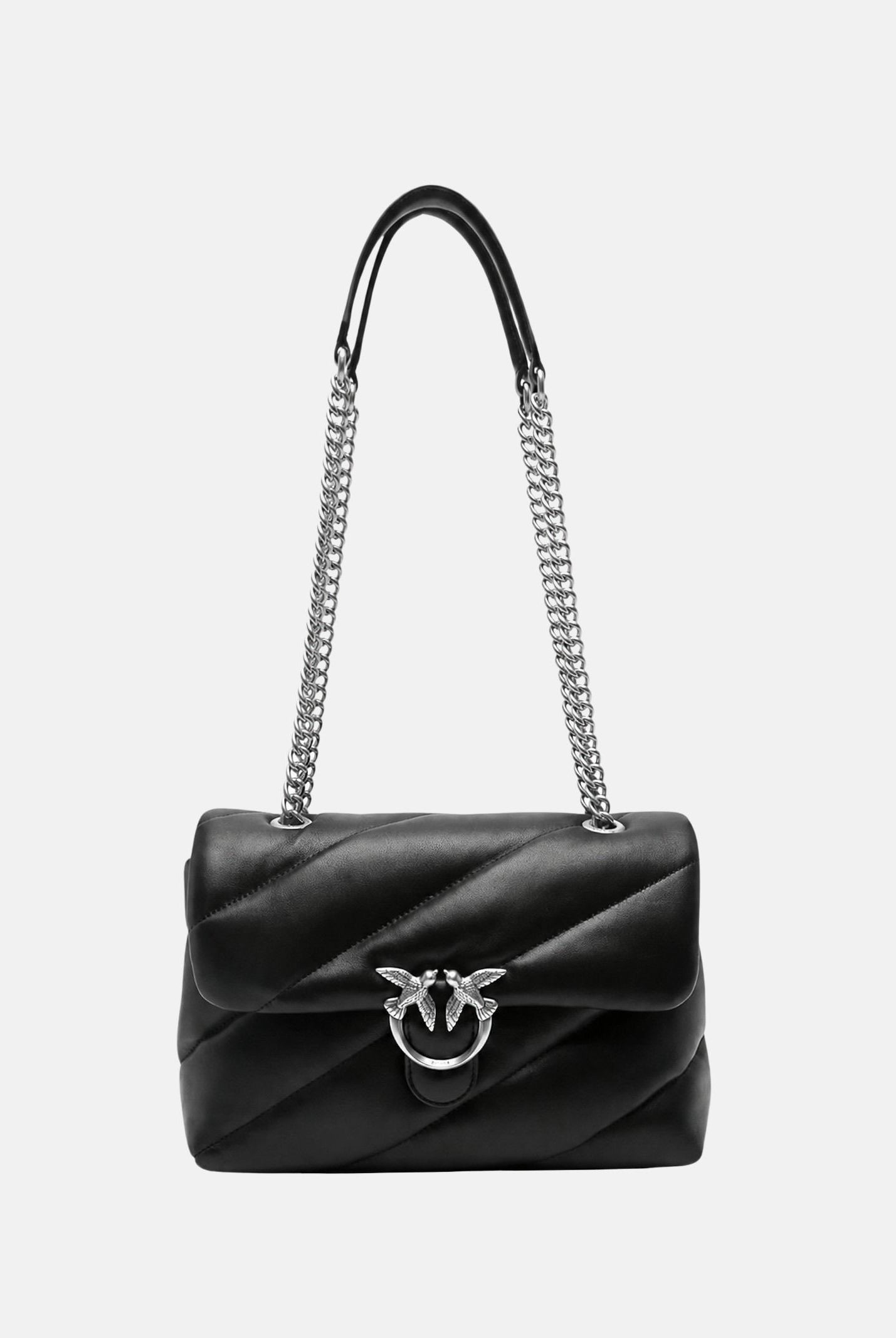 PINKO Borsa LOVE PUFF CLASSIC old silver-nero da donna con maxi trapuntatura obliqua 107616A0F2 Z99O PINKO