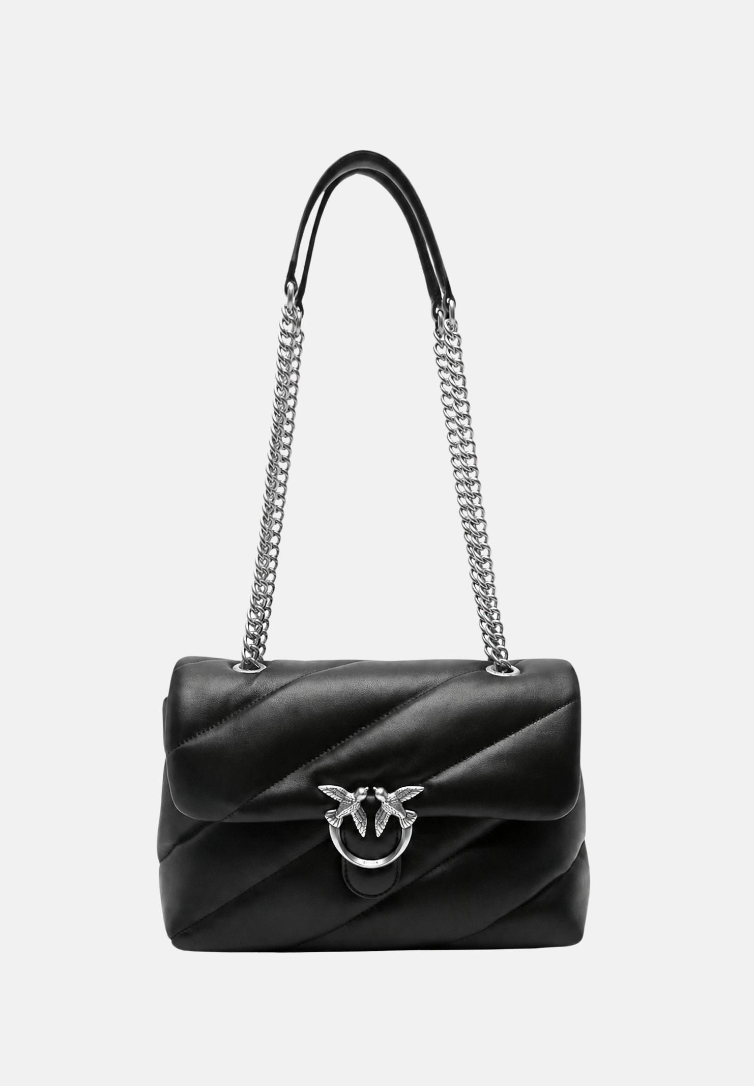 PINKO Borsa LOVE PUFF CLASSIC old silver-nero da donna con maxi trapuntatura obliqua 107616A0F2 Z99O PINKO