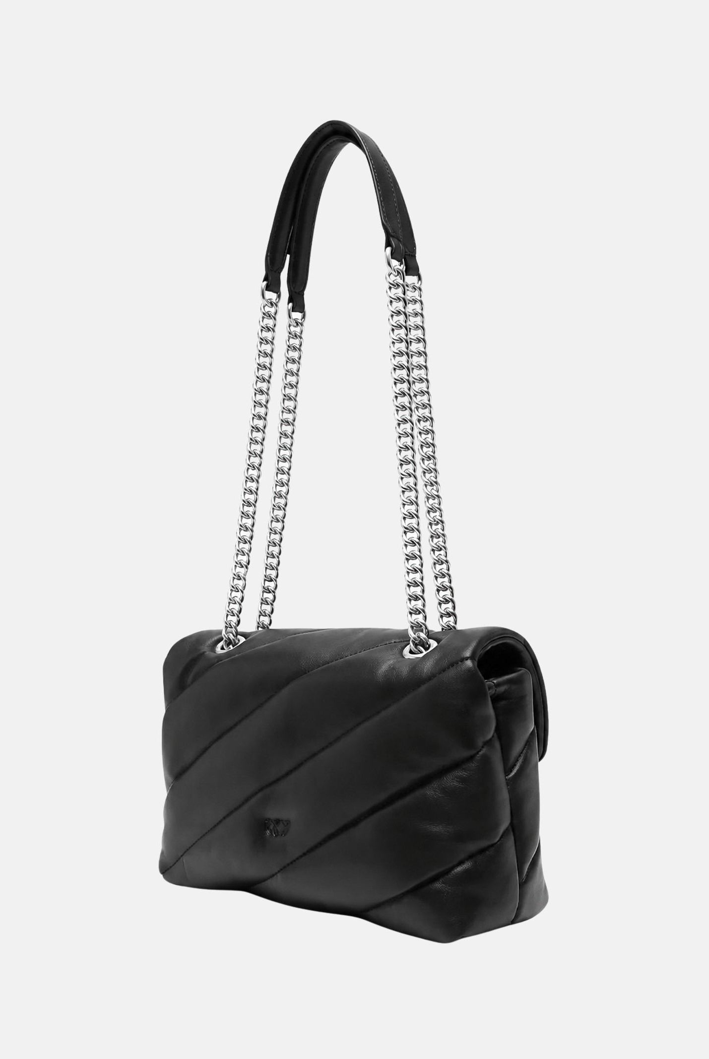 PINKO Borsa LOVE PUFF CLASSIC old silver-nero da donna con maxi trapuntatura obliqua 107616A0F2 Z99O PINKO