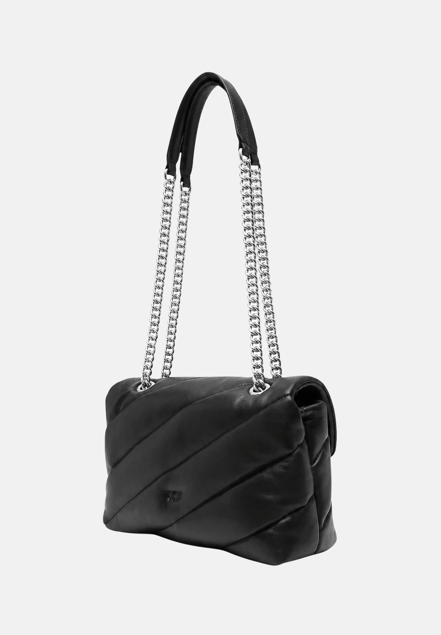 PINKO Borsa LOVE PUFF CLASSIC old silver-nero da donna con maxi trapuntatura obliqua 107616A0F2 Z99O PINKO