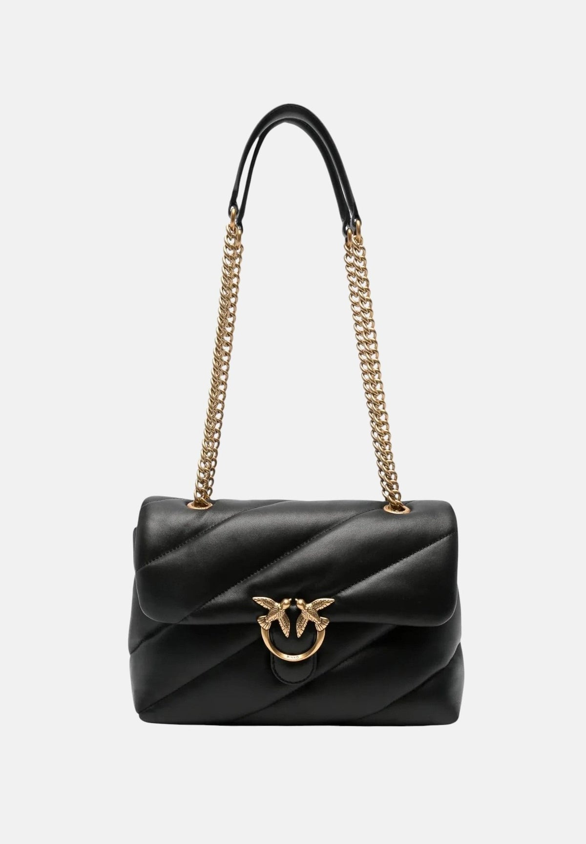 PINKO Borsa LOVE PUFF CLASSIC Nero-Antique Gold nero da donna con trapuntatura chevron 107616A0F2 Z99Q PINKO