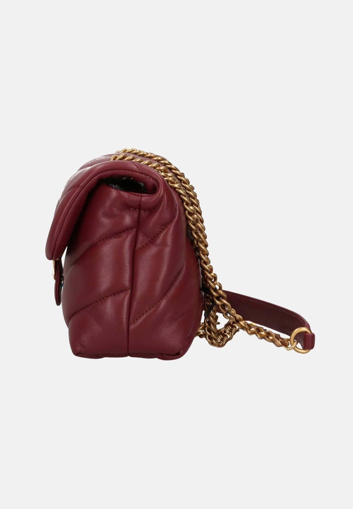 PINKO Borsa LOVE PUFF MINI Ribes Intenso-Antique Gold Bordeaux da donna con maxi trapuntatura obliqua 107617A0F2 WW5Q PINKO