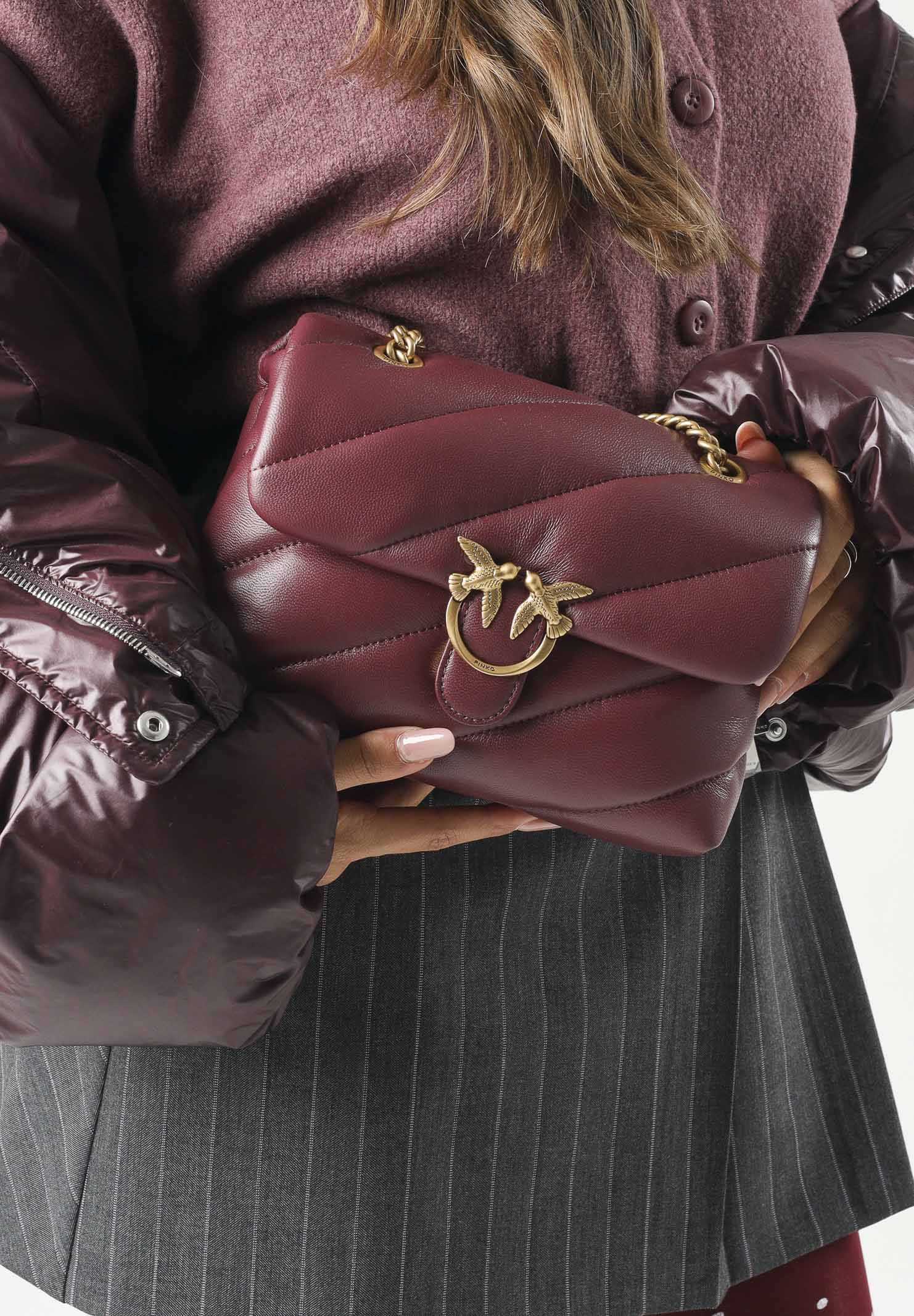 PINKO Borsa LOVE PUFF MINI Ribes Intenso-Antique Gold Bordeaux da donna con maxi trapuntatura obliqua 107617A0F2 WW5Q PINKO