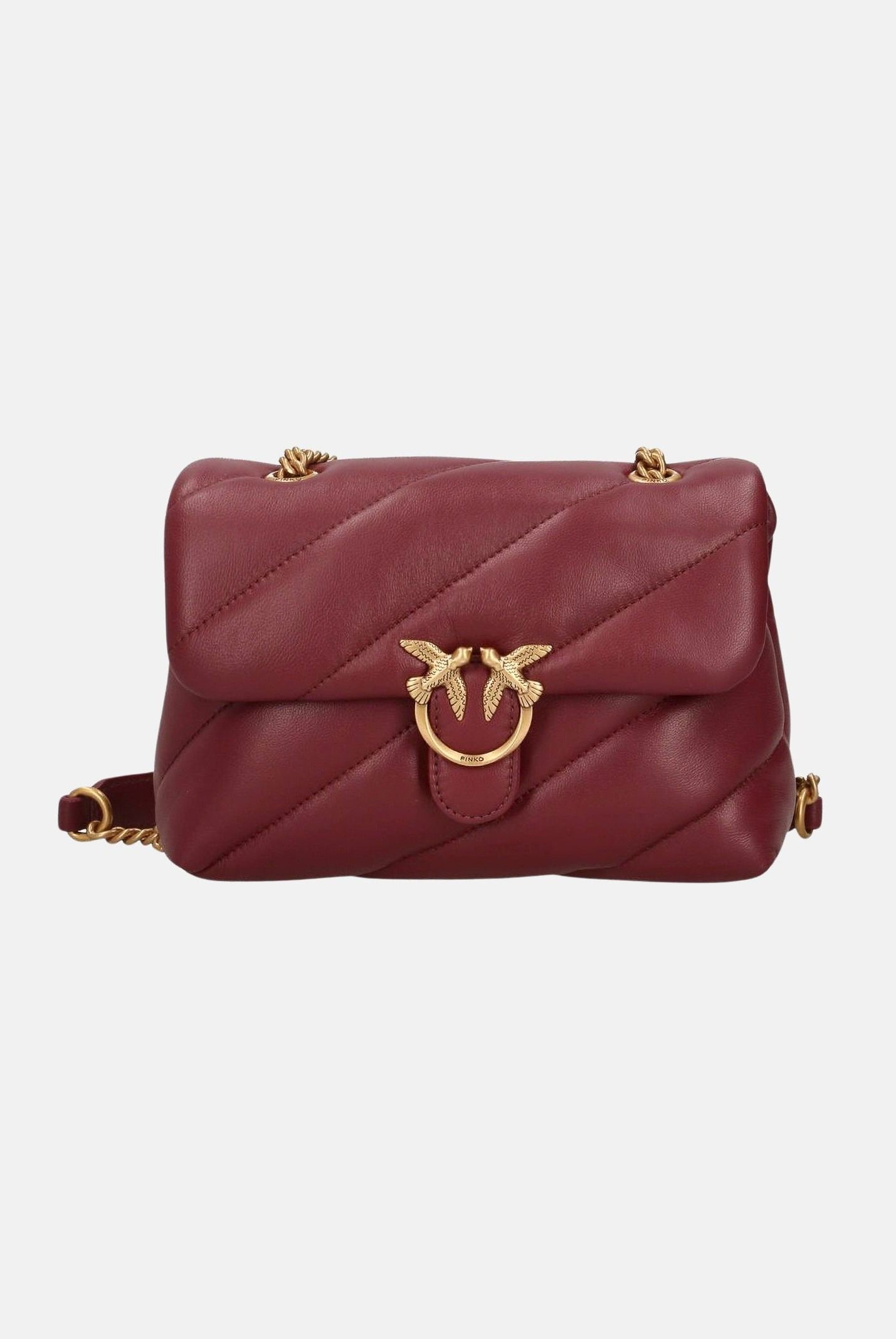 PINKO Borsa LOVE PUFF MINI Ribes Intenso-Antique Gold Bordeaux da donna con maxi trapuntatura obliqua 107617A0F2 WW5Q PINKO