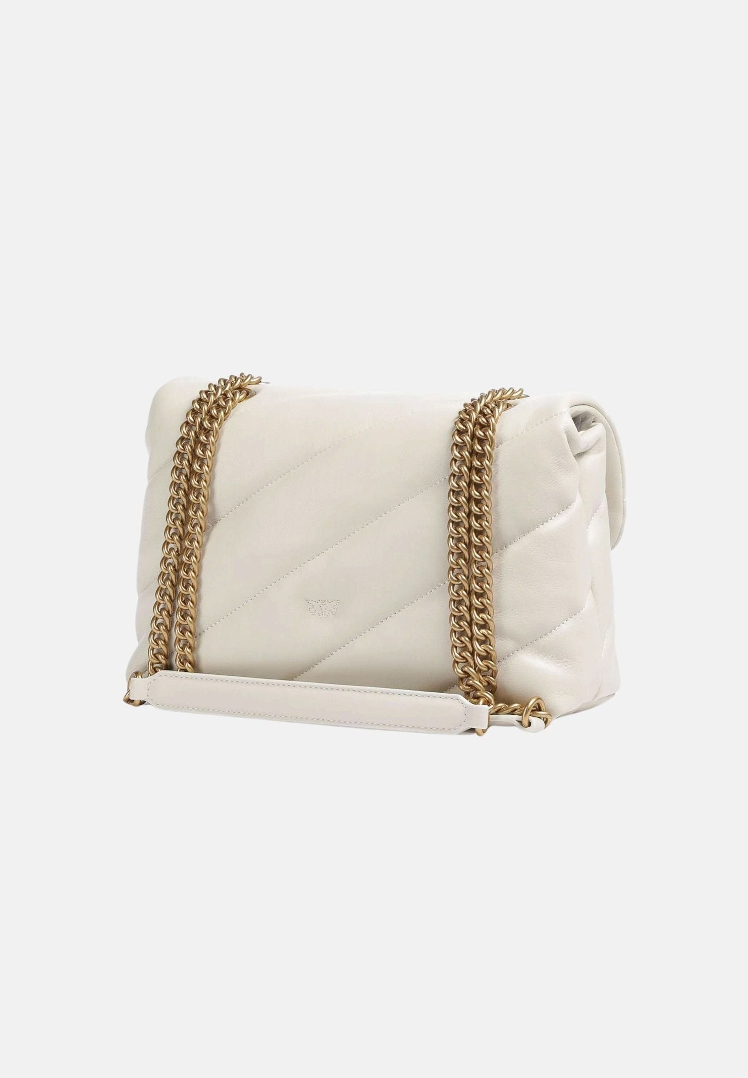 PINKO Borsa LOVE PUFF MINI seta-antique gold bianco da donna con maxi trapuntatura obliqua e fibbia Love Birds<BR/> 107617A0F2 Z14Q PINKO