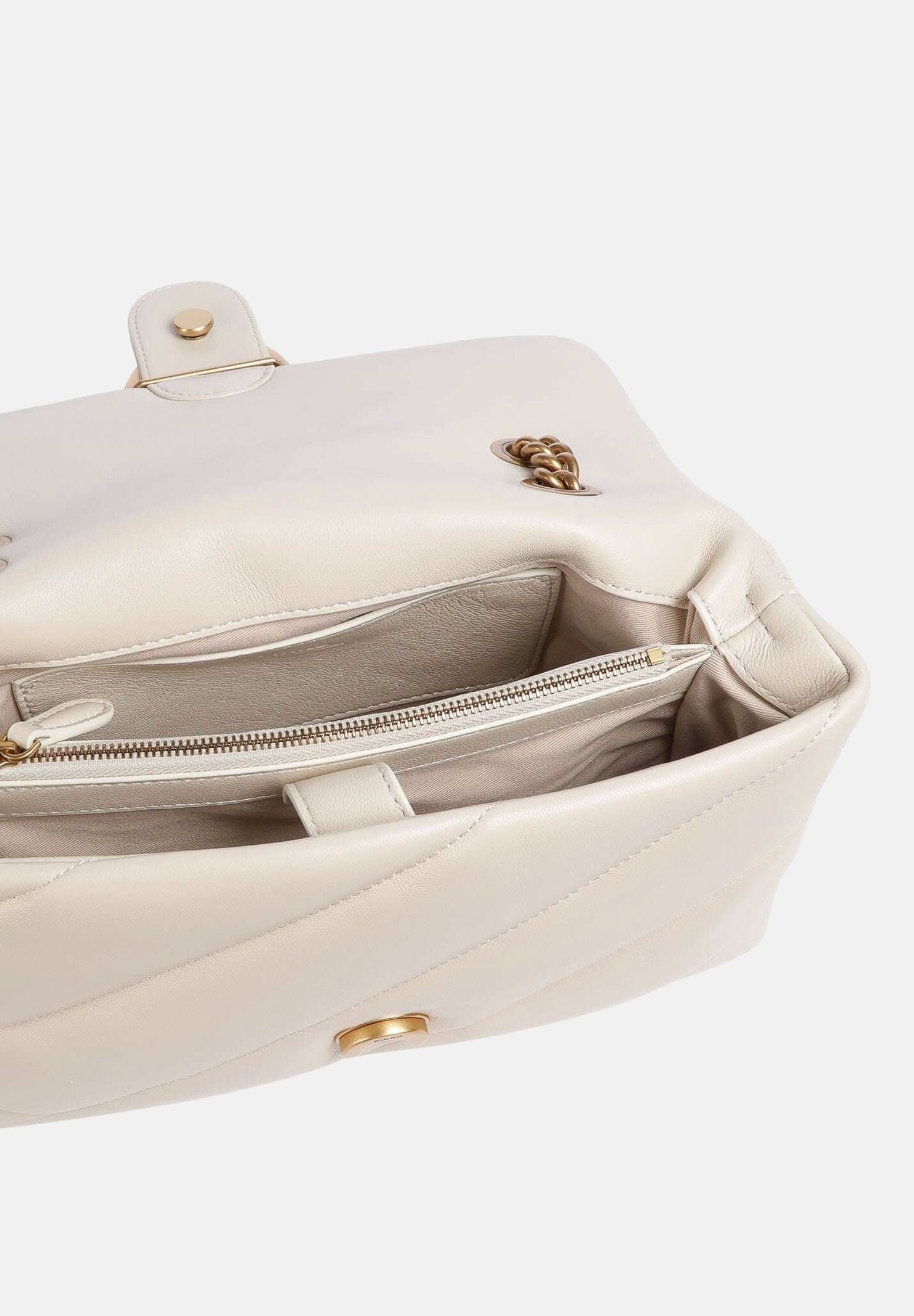 PINKO Borsa LOVE PUFF MINI seta-antique gold bianco da donna con maxi trapuntatura obliqua e fibbia Love Birds<BR/> 107617A0F2 Z14Q PINKO