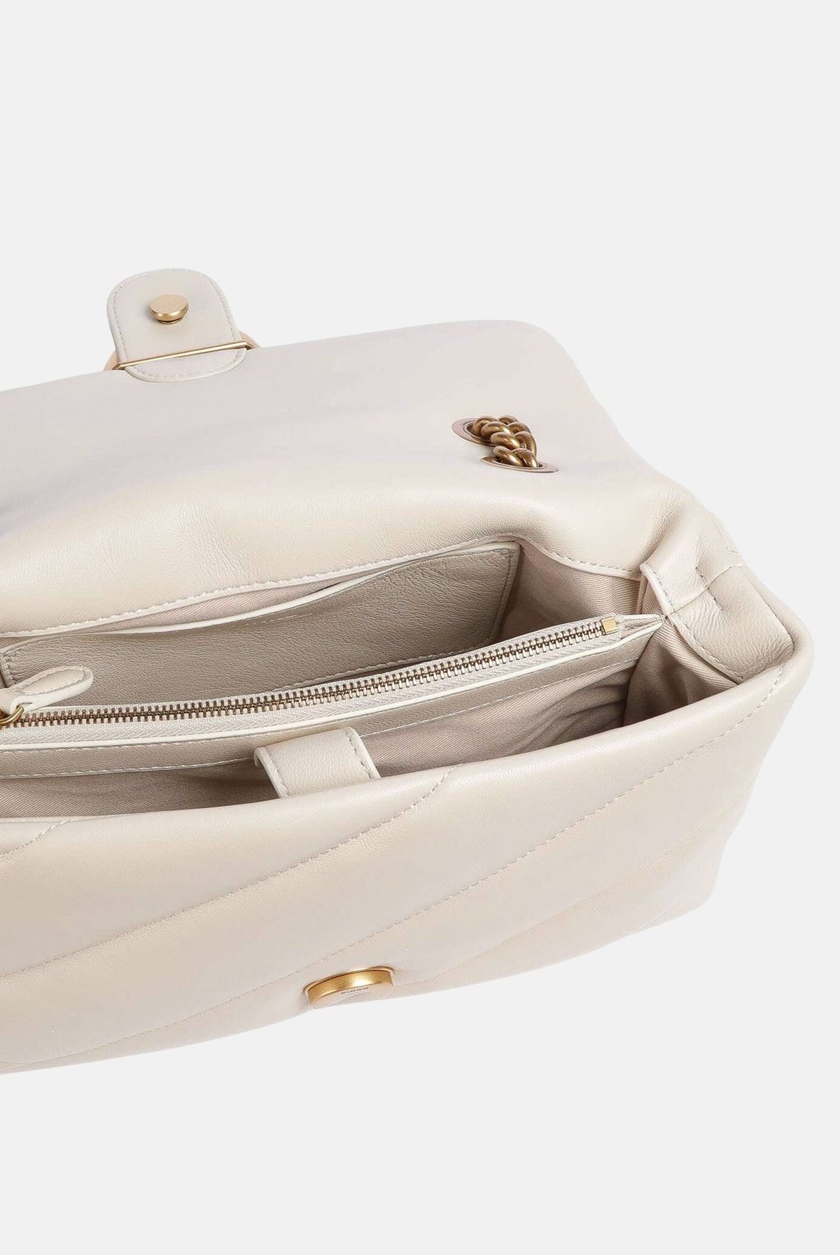 PINKO Borsa LOVE PUFF MINI seta-antique gold bianco da donna con maxi trapuntatura obliqua e fibbia Love Birds<BR/> 107617A0F2 Z14Q PINKO