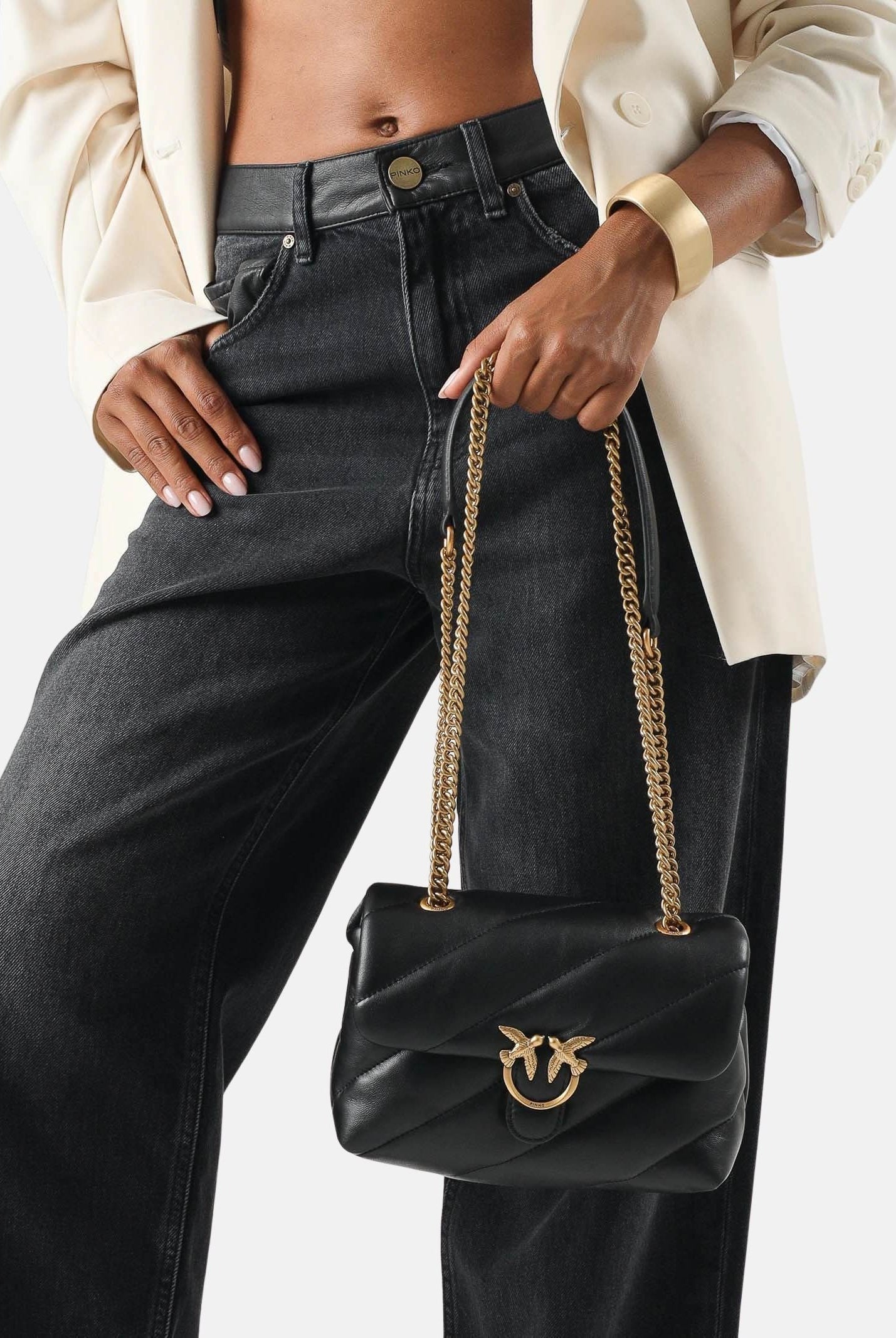 PINKO Borsa LOVE PUFF MINI BAG Nero-Antique Gold, nero con dettagli in oro, da donna 107617A0F2 Z99Q PINKO