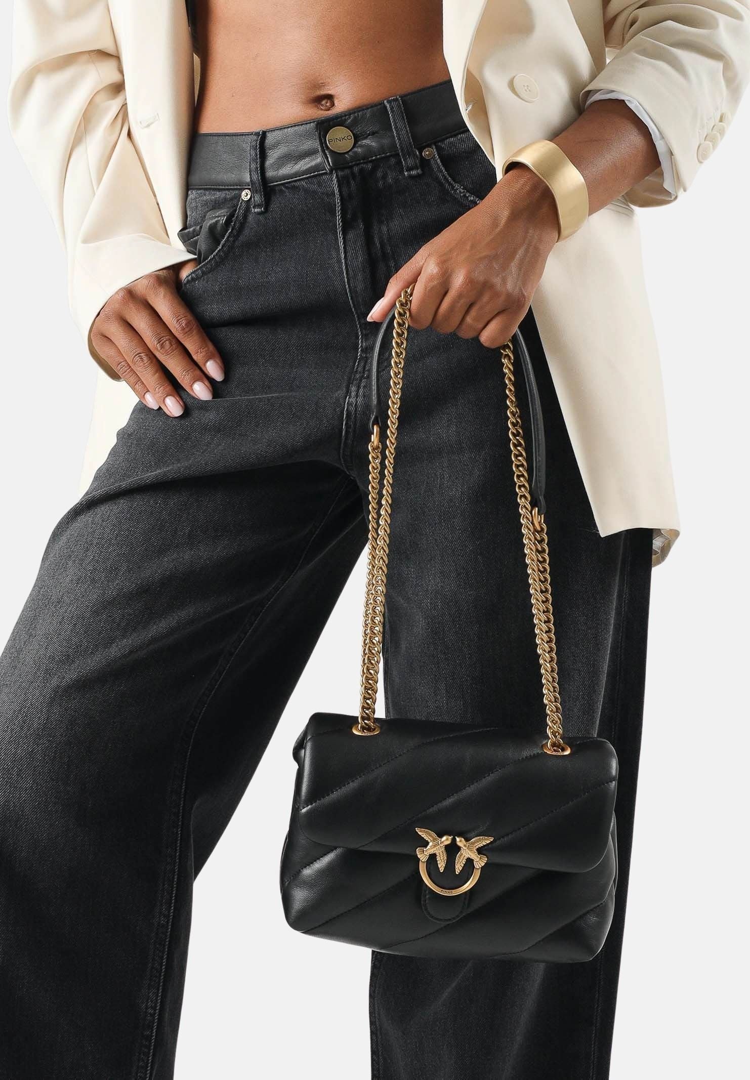 PINKO Borsa LOVE PUFF MINI BAG Nero-Antique Gold, nero con dettagli in oro, da donna 107617A0F2 Z99Q PINKO