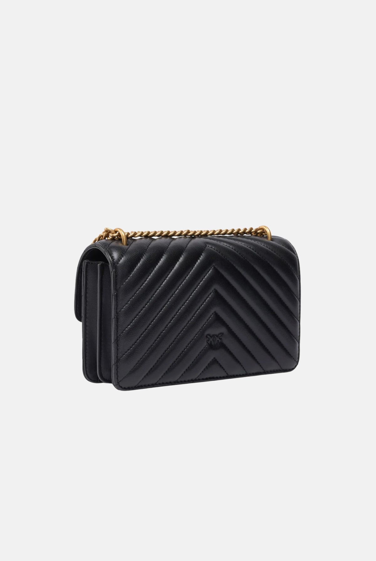 PINKO Borsa a tracolla LOVE BIRDS MINI nera per donna con elegante motivo trapuntato a chevron e iconica fibbia metallica 107620A0GK Z99Q PINKO