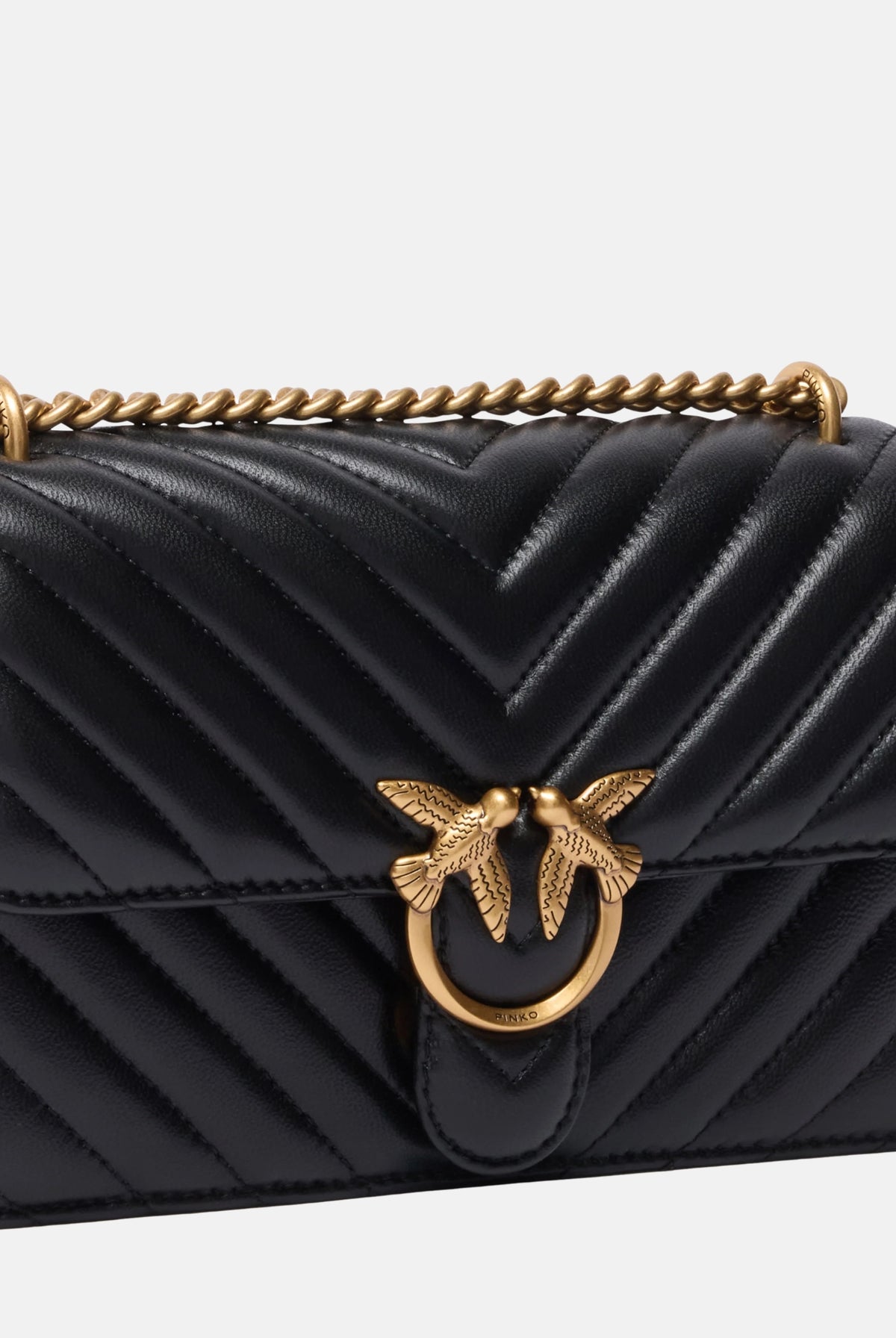 PINKO Borsa a tracolla LOVE BIRDS MINI nera per donna con elegante motivo trapuntato a chevron e iconica fibbia metallica 107620A0GK Z99Q PINKO