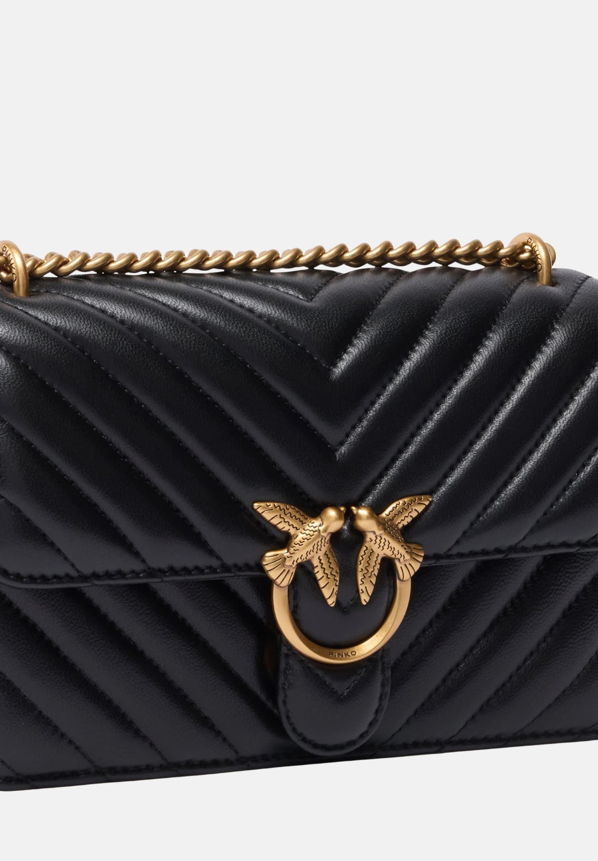 PINKO Borsa a tracolla nera per donna con elegante motivo trapuntato a chevron e iconica fibbia metallica Love Birds. 107620A0GK Z99Q PINKO