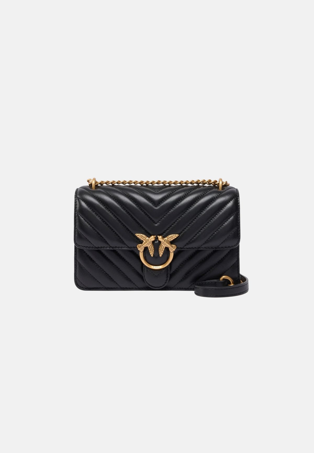 PINKO Borsa a tracolla nera per donna con elegante motivo trapuntato a chevron e iconica fibbia metallica Love Birds. 107620A0GK Z99Q PINKO