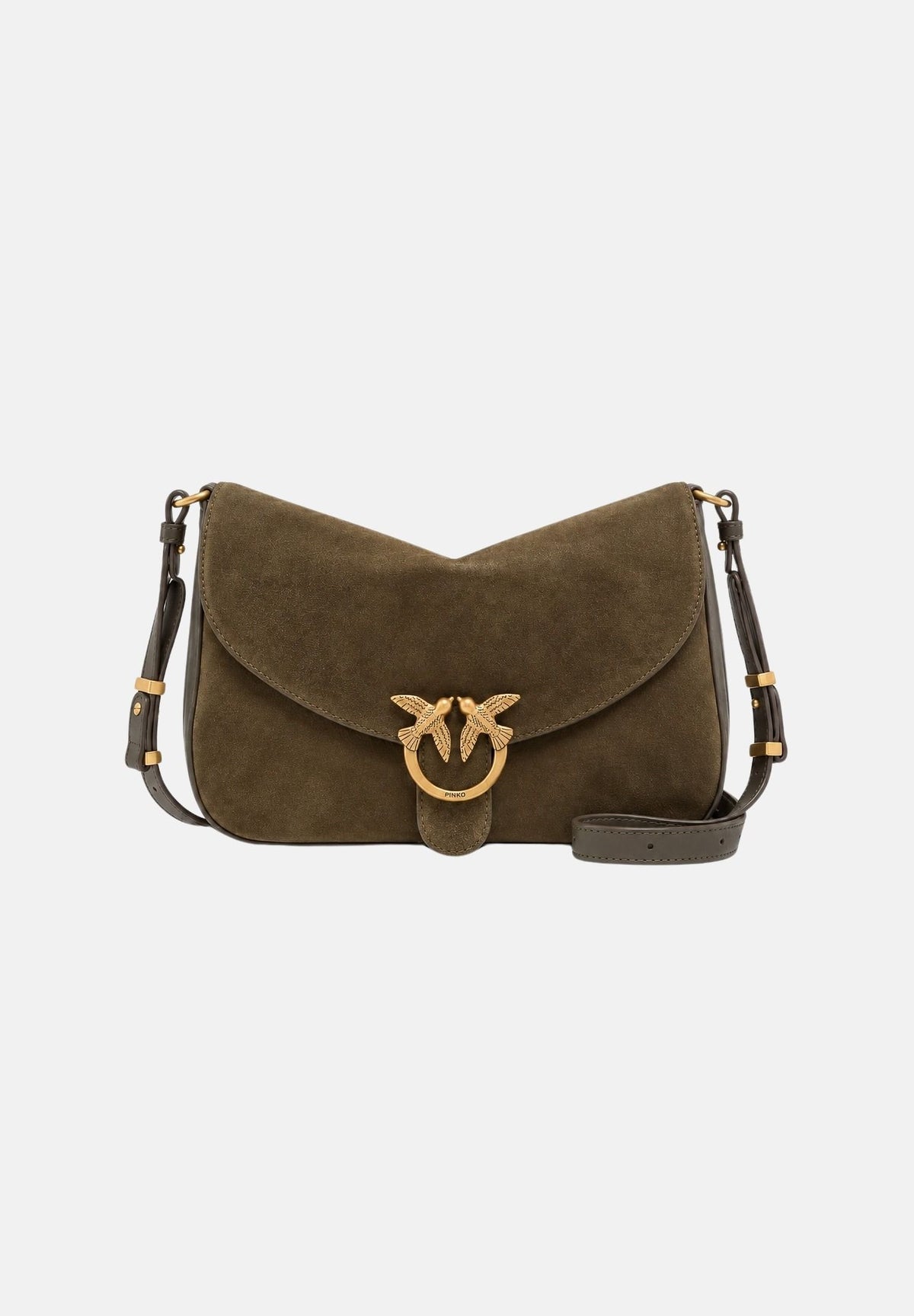 PINKO Borsa a spalla LOVE SATCHEL CLASSIC verde oliva scuro da donna in suede scamosciata 107655A0F6 V65Q PINKO