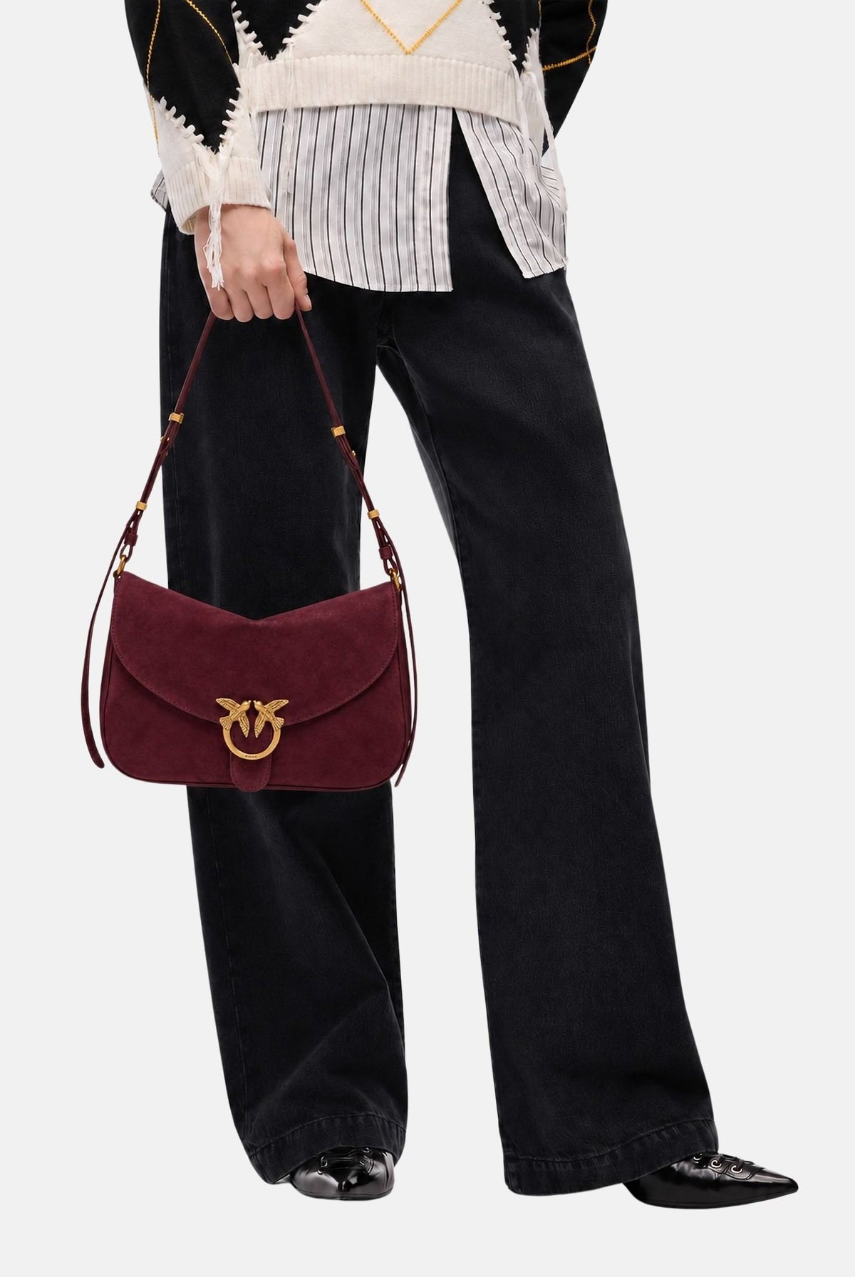 PINKO Borsa a spalla LOVE SATCHEL CLASSIC borgogna bordeaux da donna con effetto pelle scamosciata 107655A0F6 W34Q PINKO