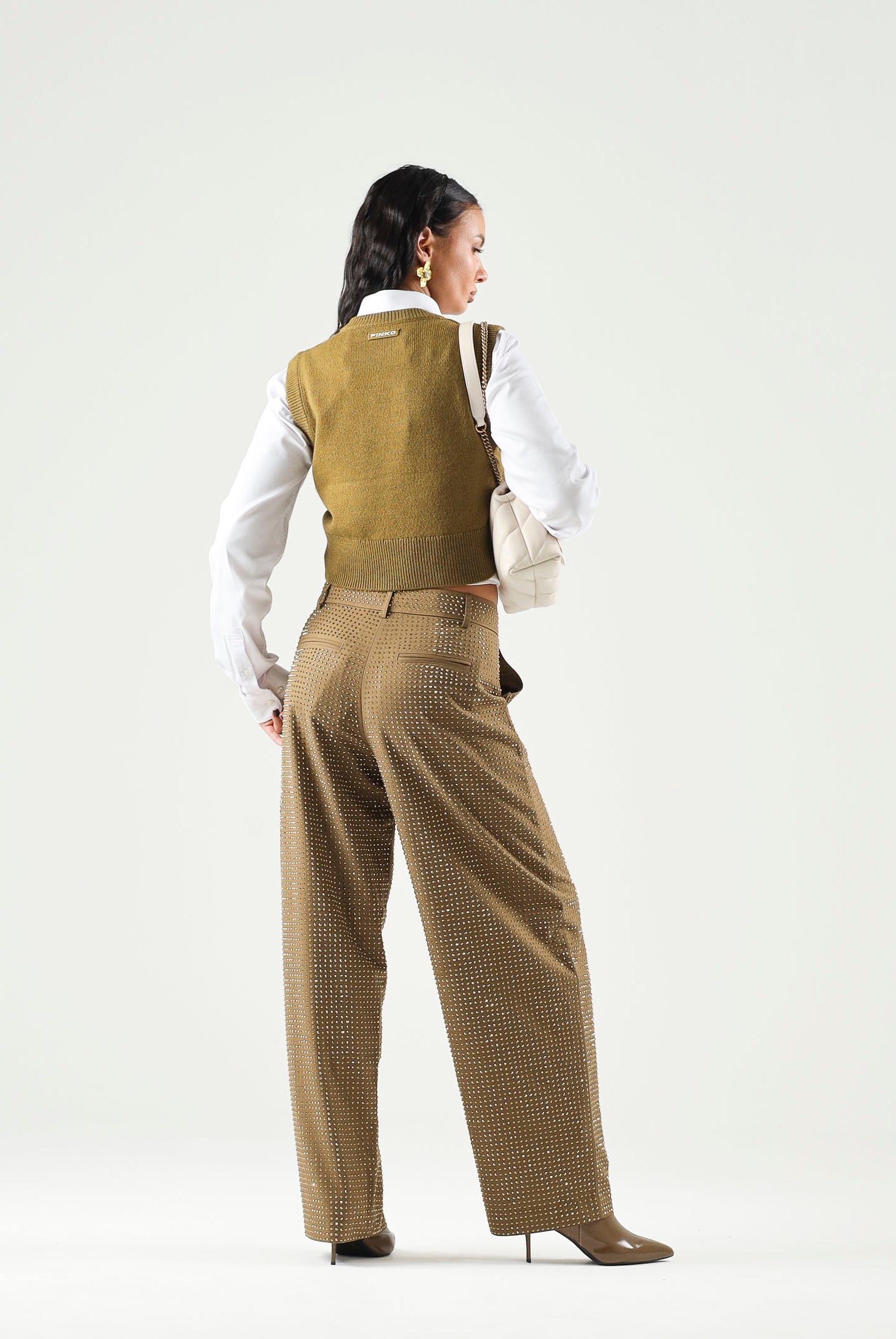 PINKO Pantaloni SOLOPACA PANTS Noce Cinereo, marrone da donna con linea barrel 107667A3M0 V67 PINKO