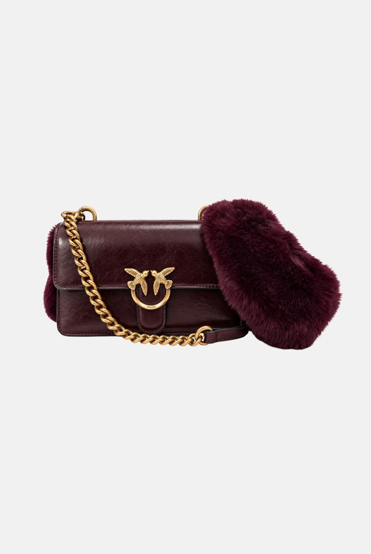 PINKO Borsa a tracolla LOVE ONE MINI borgogna bordeaux da donna con doppia tracolla, di cui una effetto pelliccia 107676A3LP W34Q PINKO