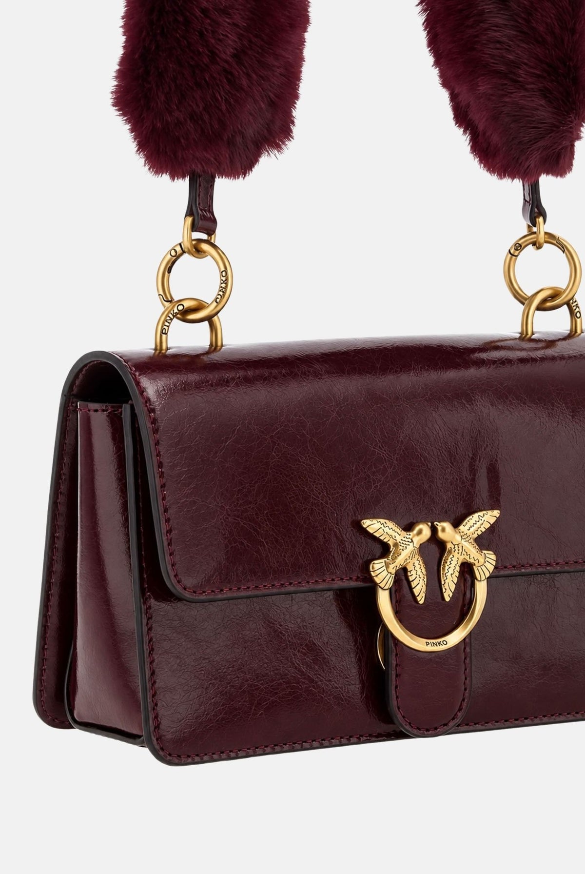 PINKO Borsa a tracolla LOVE ONE MINI borgogna bordeaux da donna con doppia tracolla, di cui una effetto pelliccia 107676A3LP W34Q PINKO