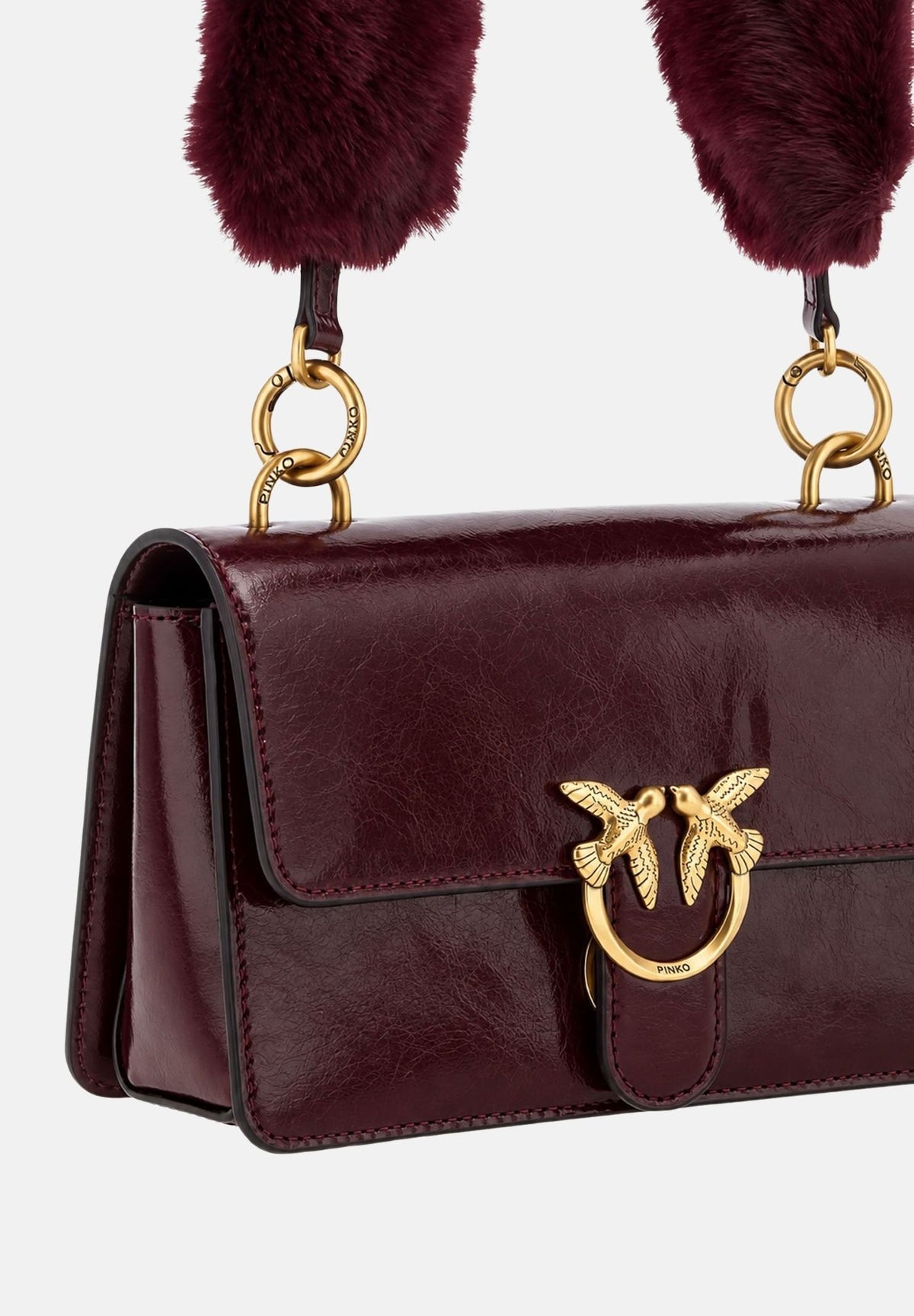 PINKO Borsa a tracolla LOVE ONE MINI borgogna bordeaux da donna con doppia tracolla, di cui una effetto pelliccia 107676A3LP W34Q PINKO