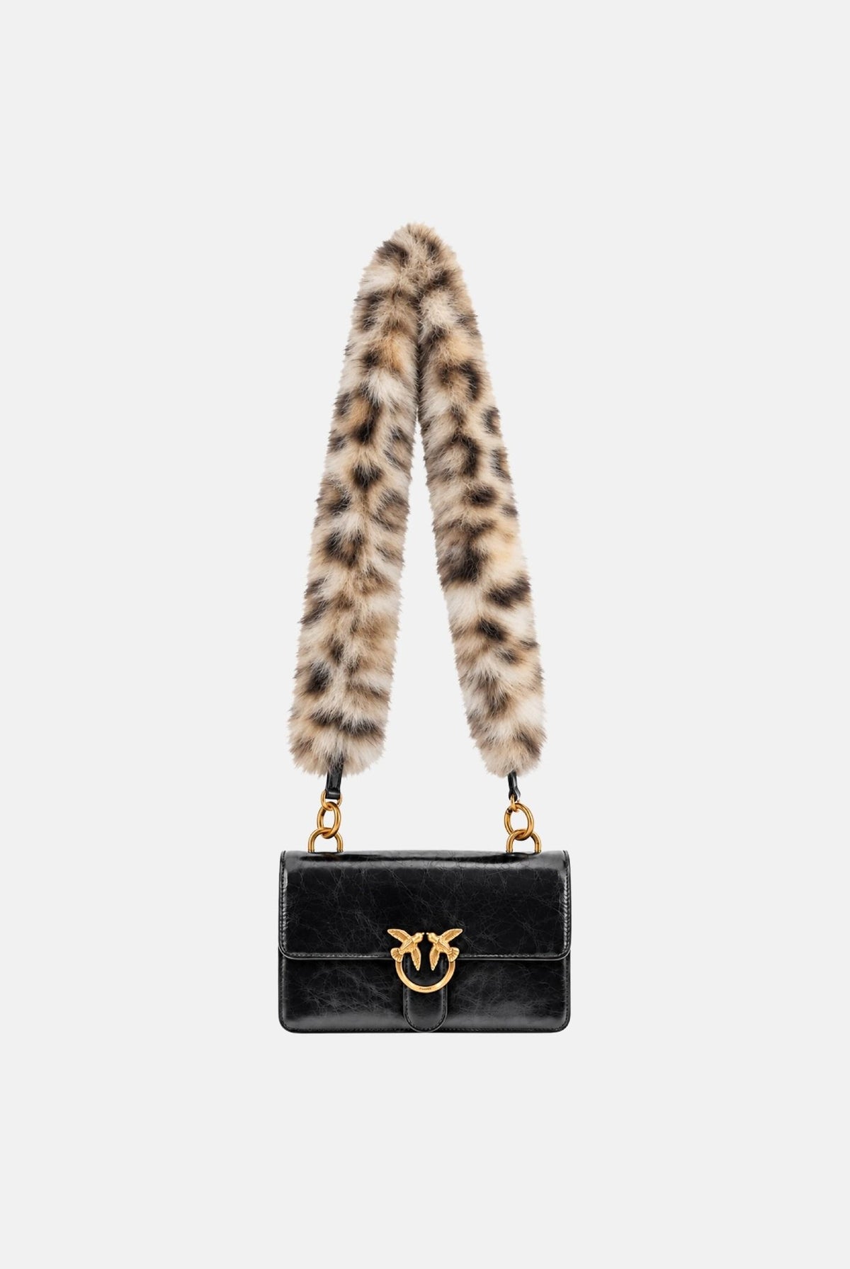 PINKO Borsa LOVE ONE MINI nera da donna con doppia tracolla, una in effetto pelliccia 107677A3LP ZM5Q PINKO