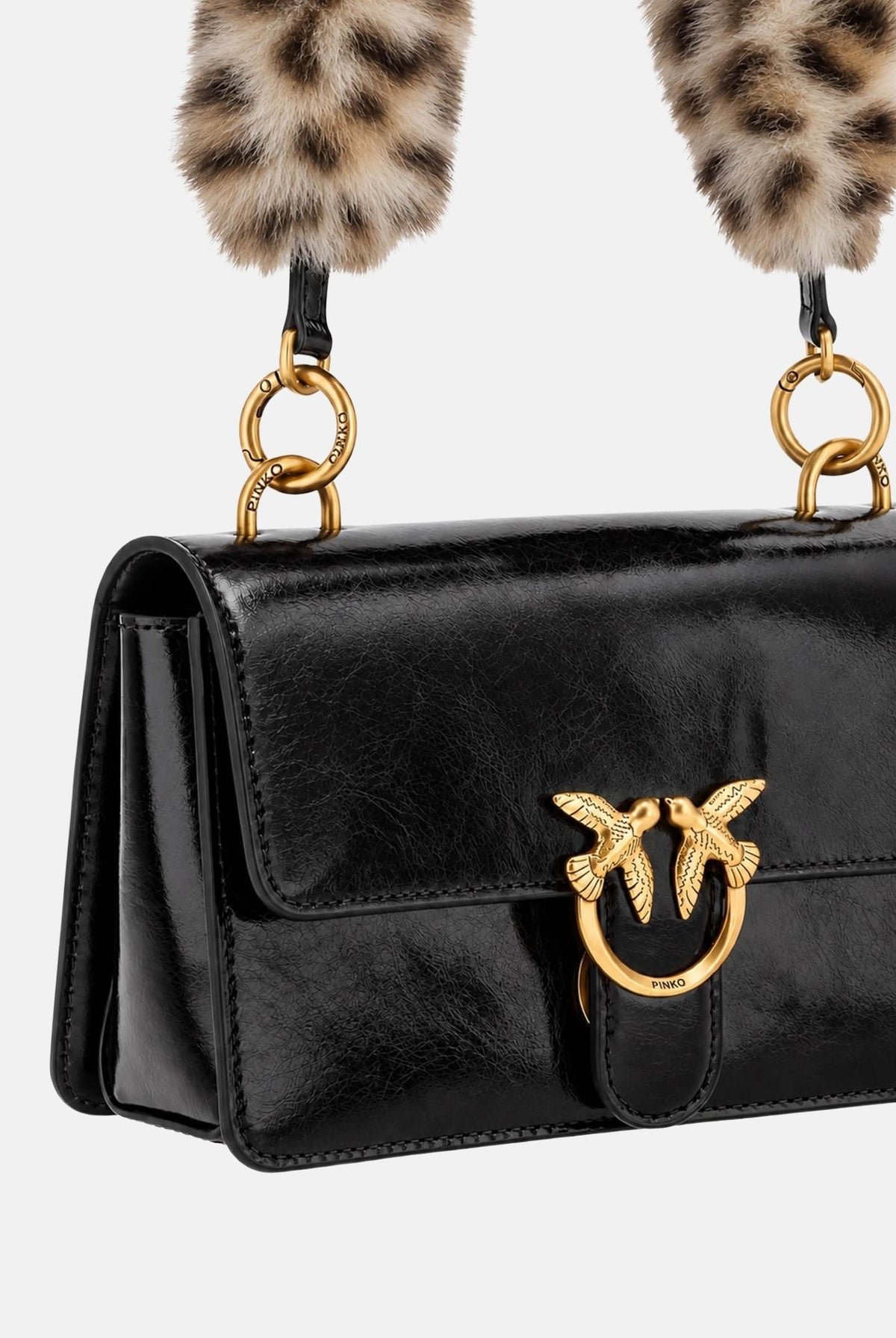 PINKO Borsa LOVE ONE MINI nera da donna con doppia tracolla, una in effetto pelliccia 107677A3LP ZM5Q PINKO