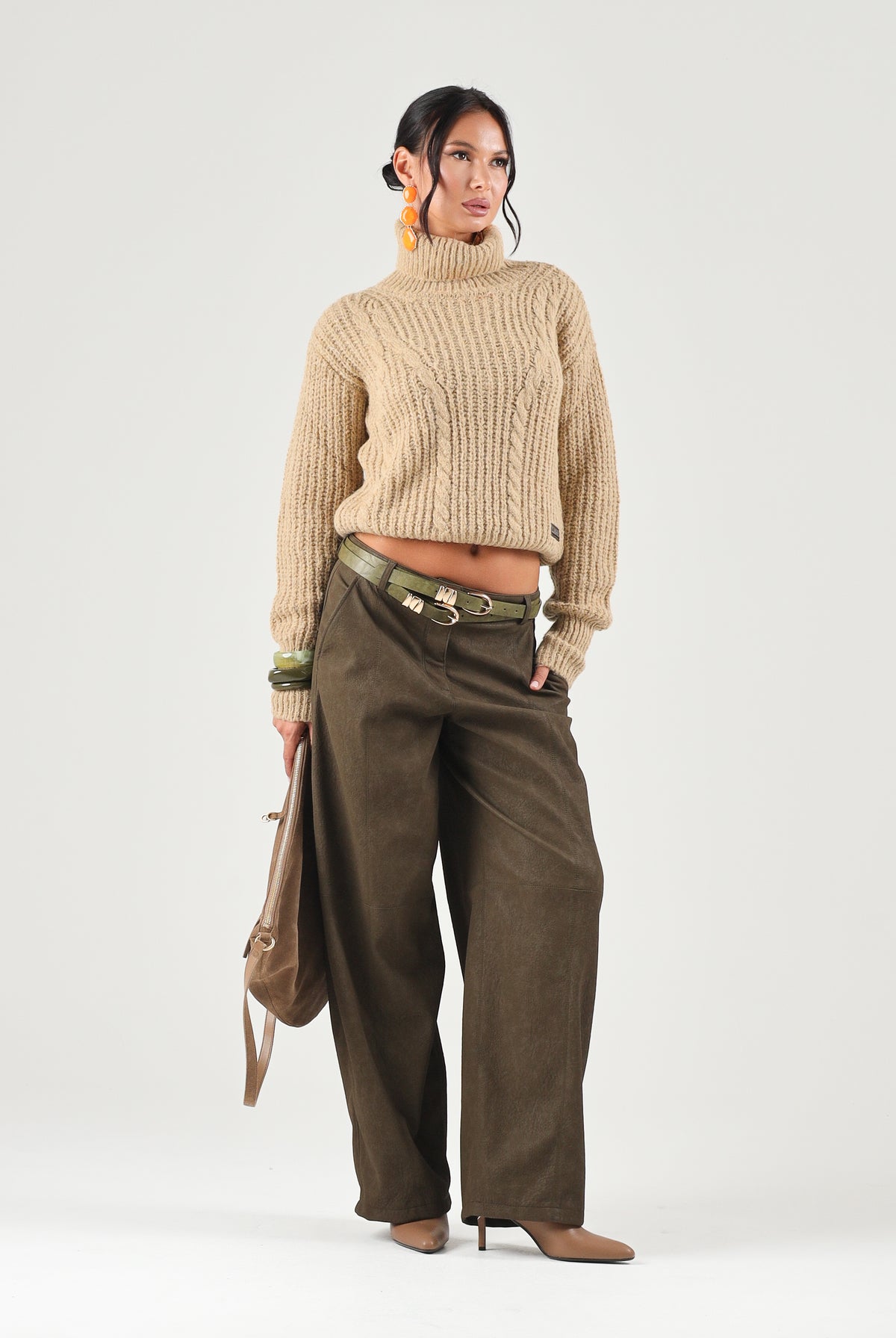 PINKO Pantaloni BAROLO verde faggiano per donna con tasche e chiusura frontale con bottone. 107710A3MD X51 PINKO