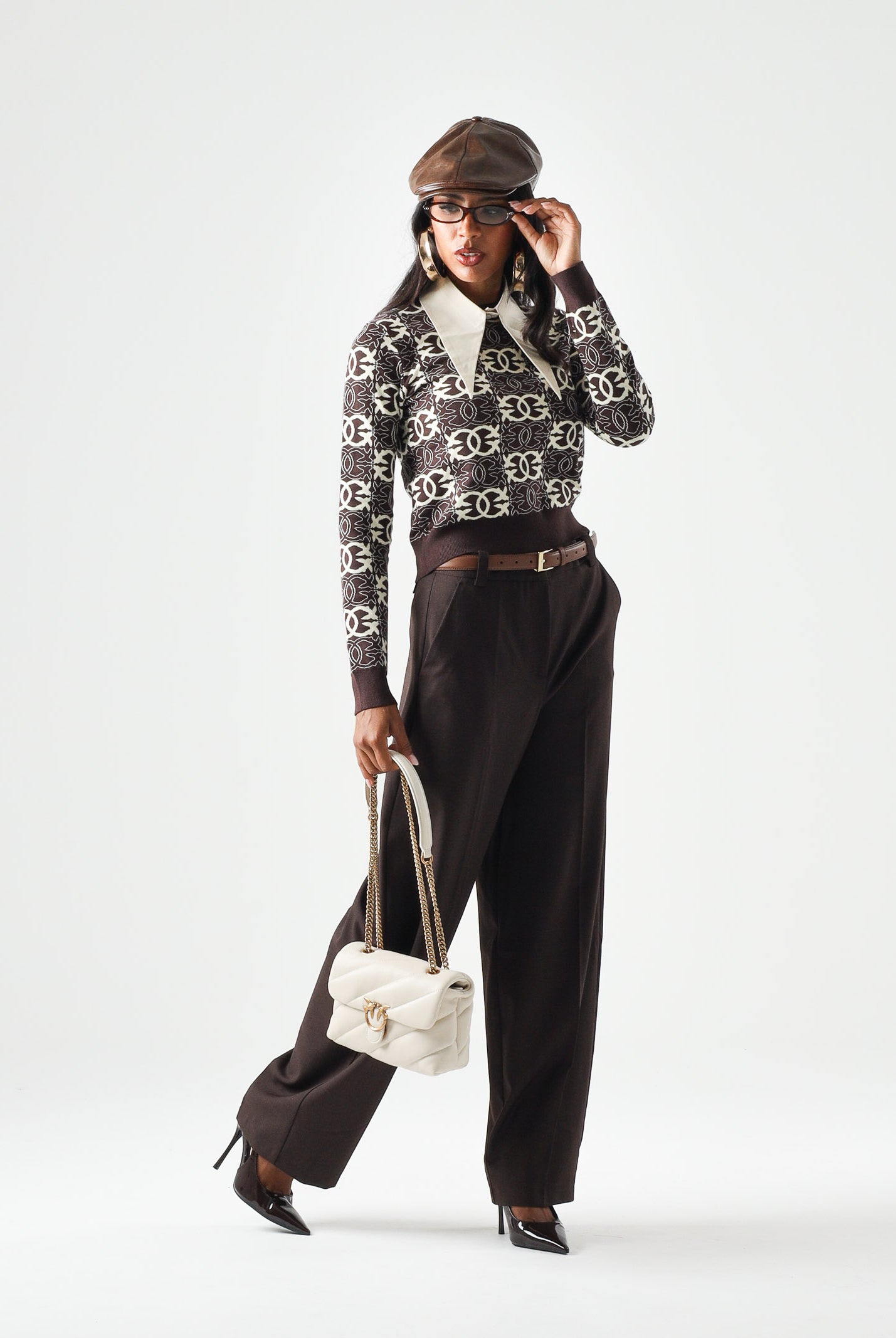 PINKO pantaloni BALBINO Marrone Oltre da donna con gamba ampia. 107712A3MS M04 PINKO