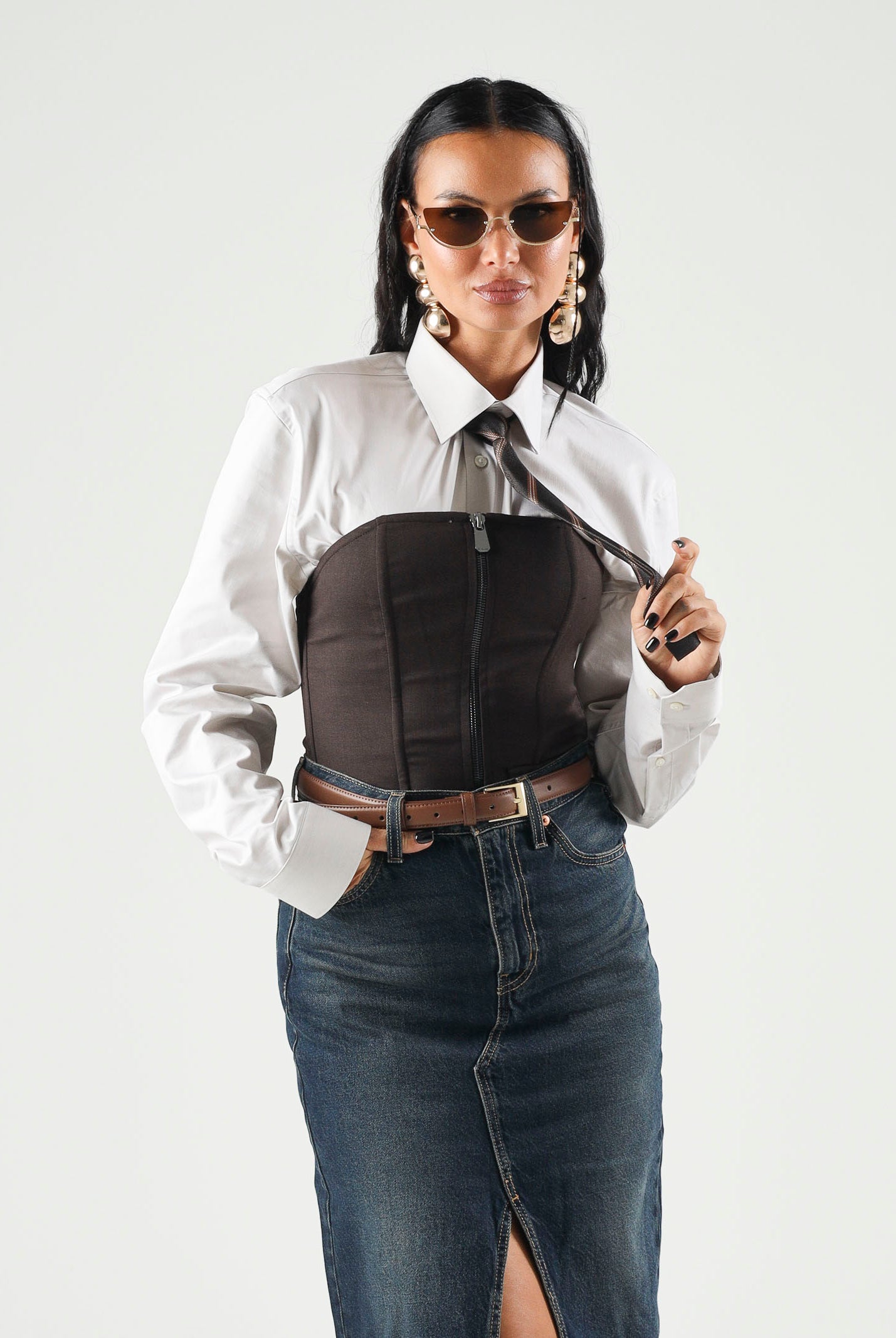 PINKO Top corsetto con zip frontale marrone da donna 107717A3MS M04 PINKO