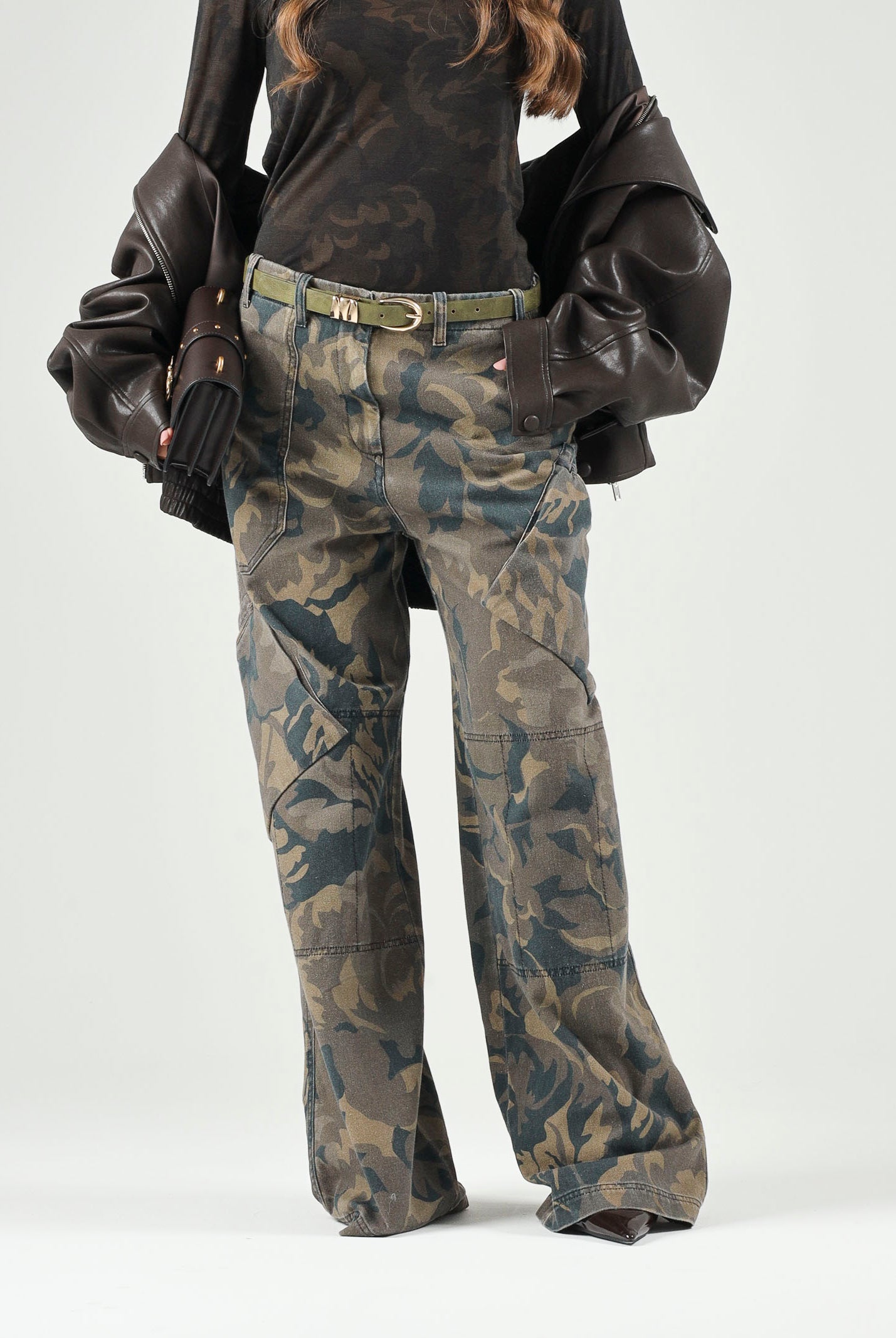 PINKO Jeans cargoHAIKU multicolor da donna con stampa camouflage floreale 107766A3NZ SD3 PINKO