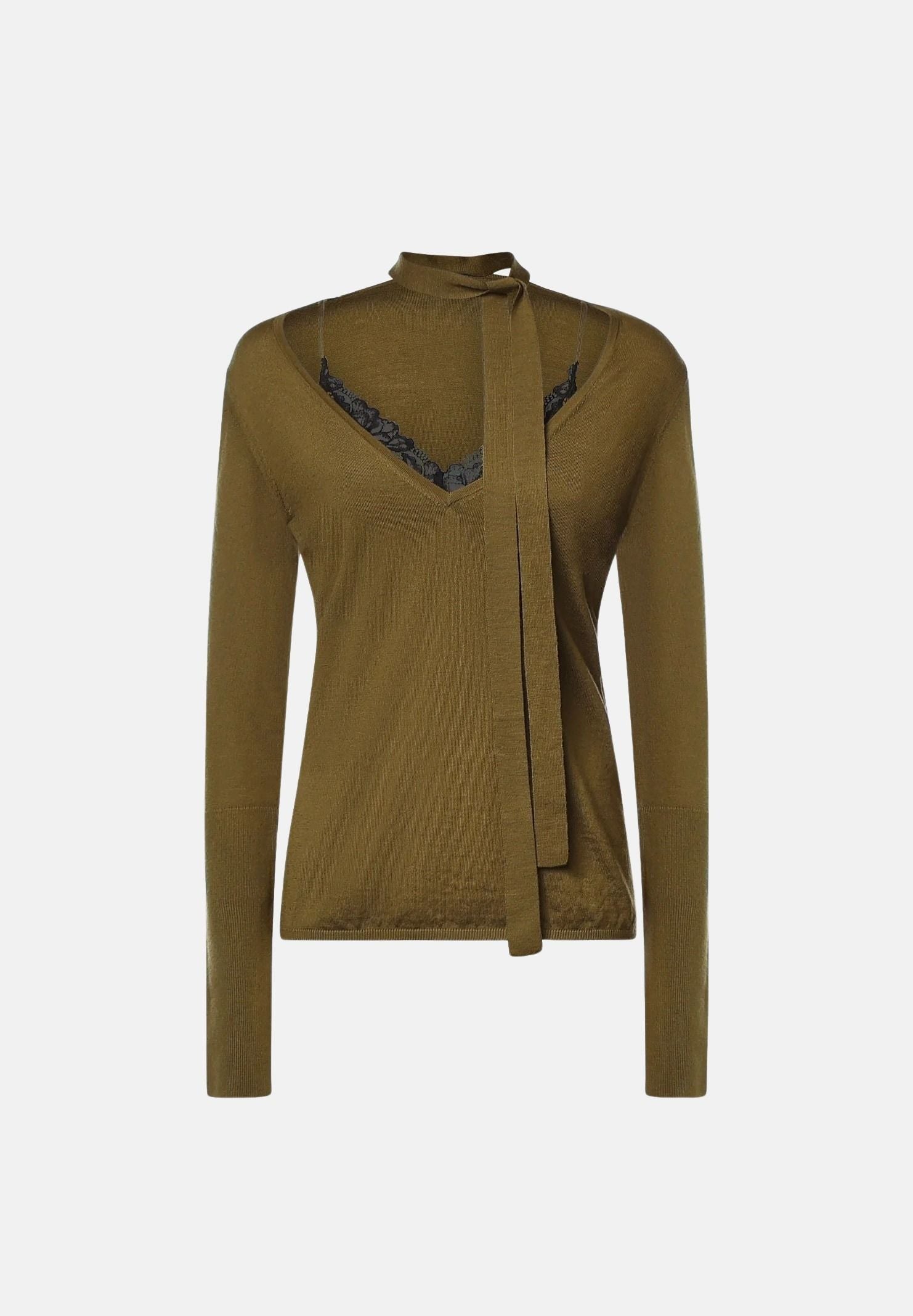 PINKO Maglia SOFFIO SWEATER Verde Lucertola, verde oliva, donna. 107775A3O1 V63 PINKO