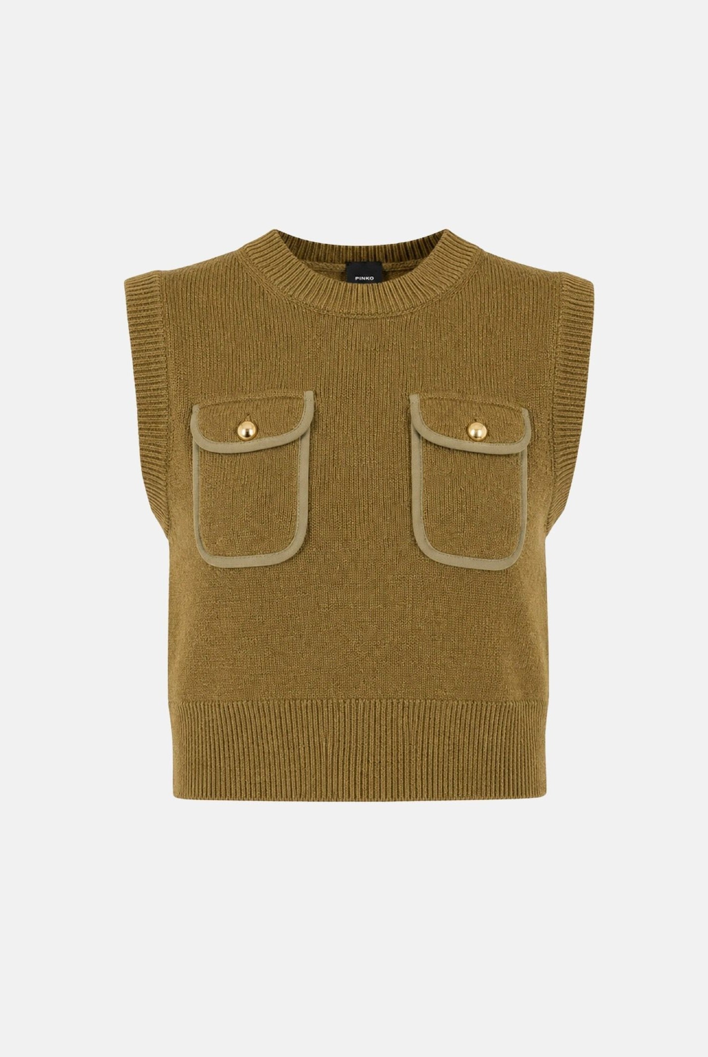 PINKO Gilet BELATO in maglia verde lucertola da donna con tasche applicate 107799A3OH V63 PINKO