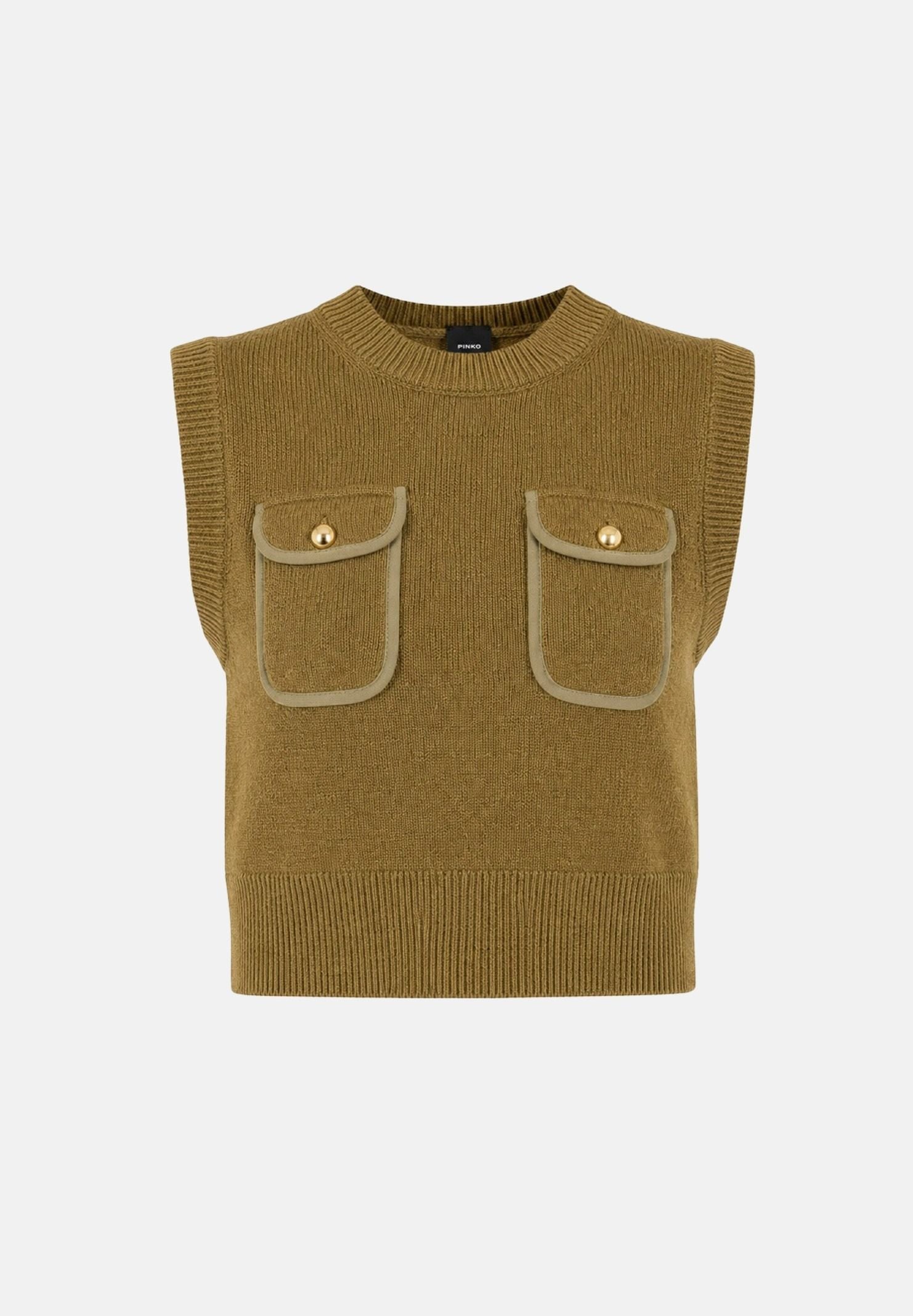 PINKO Gilet BELATO in maglia verde lucertola da donna con tasche applicate 107799A3OH V63 PINKO