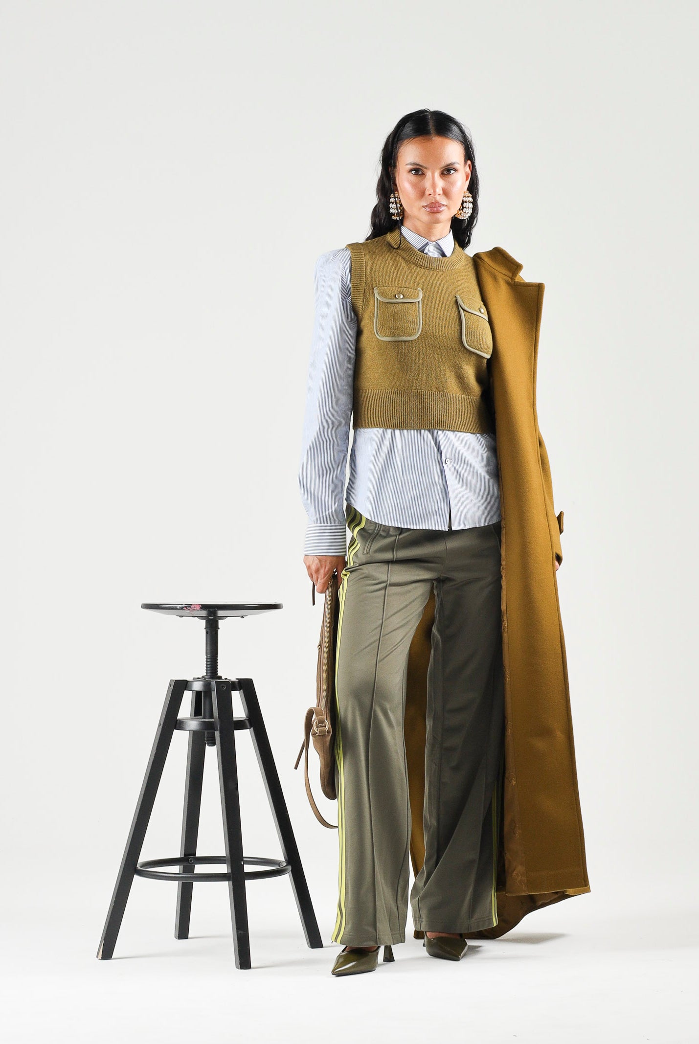 PINKO Gilet BELATO in maglia verde lucertola da donna con tasche applicate 107799A3OH V63 PINKO