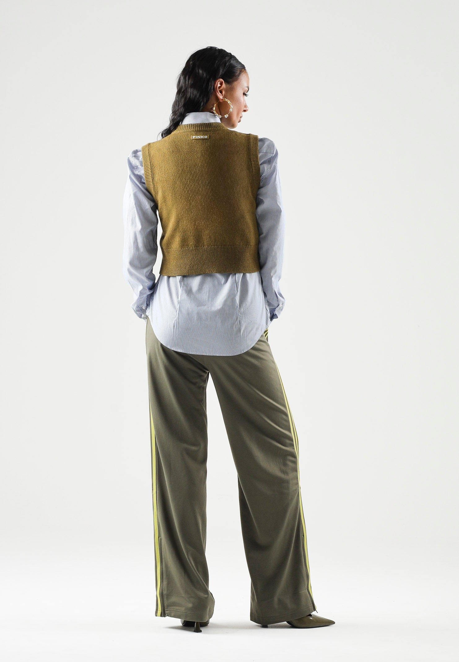 PINKO Gilet BELATO in maglia verde lucertola da donna con tasche applicate 107799A3OH V63 PINKO