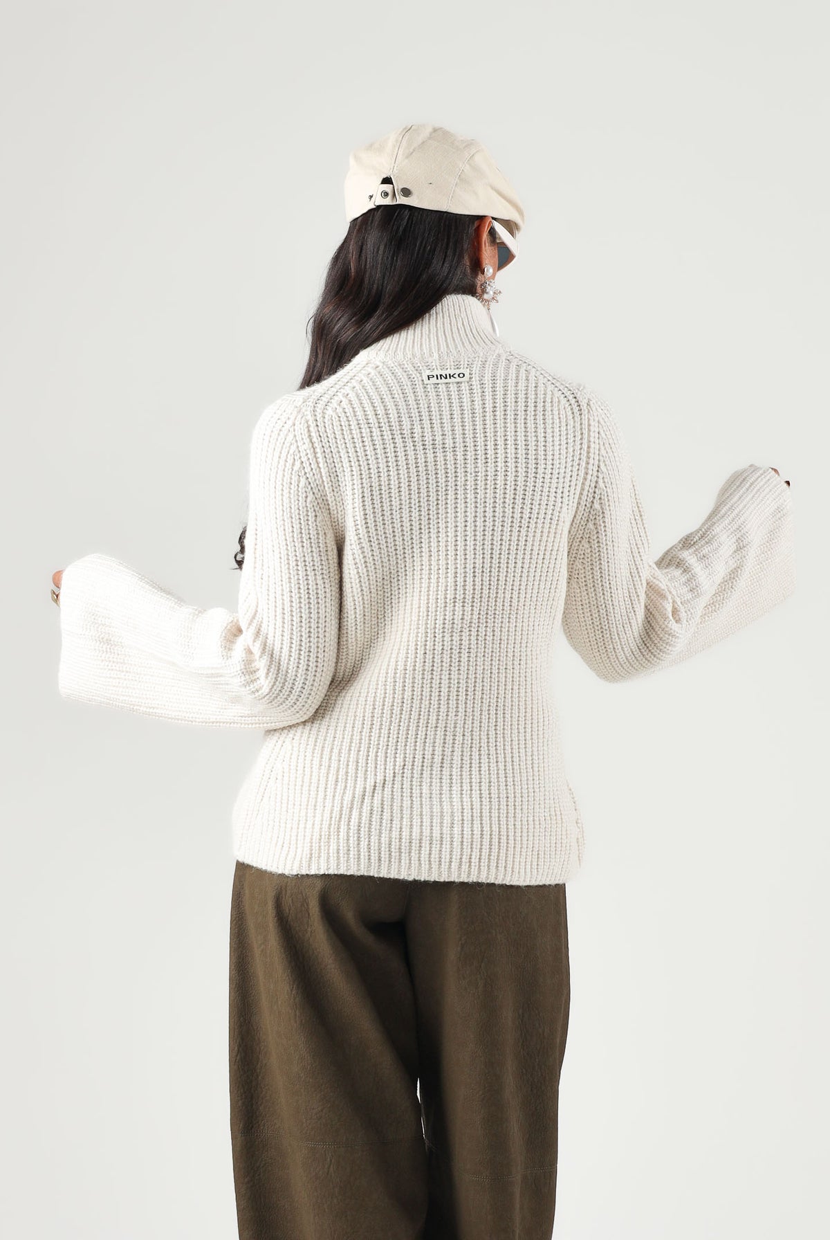 PINKO Cardigan PISPIGLIO bianco purezza per donna con bottoni metallici e taschini frontali 107802A3OH Z06 PINKO