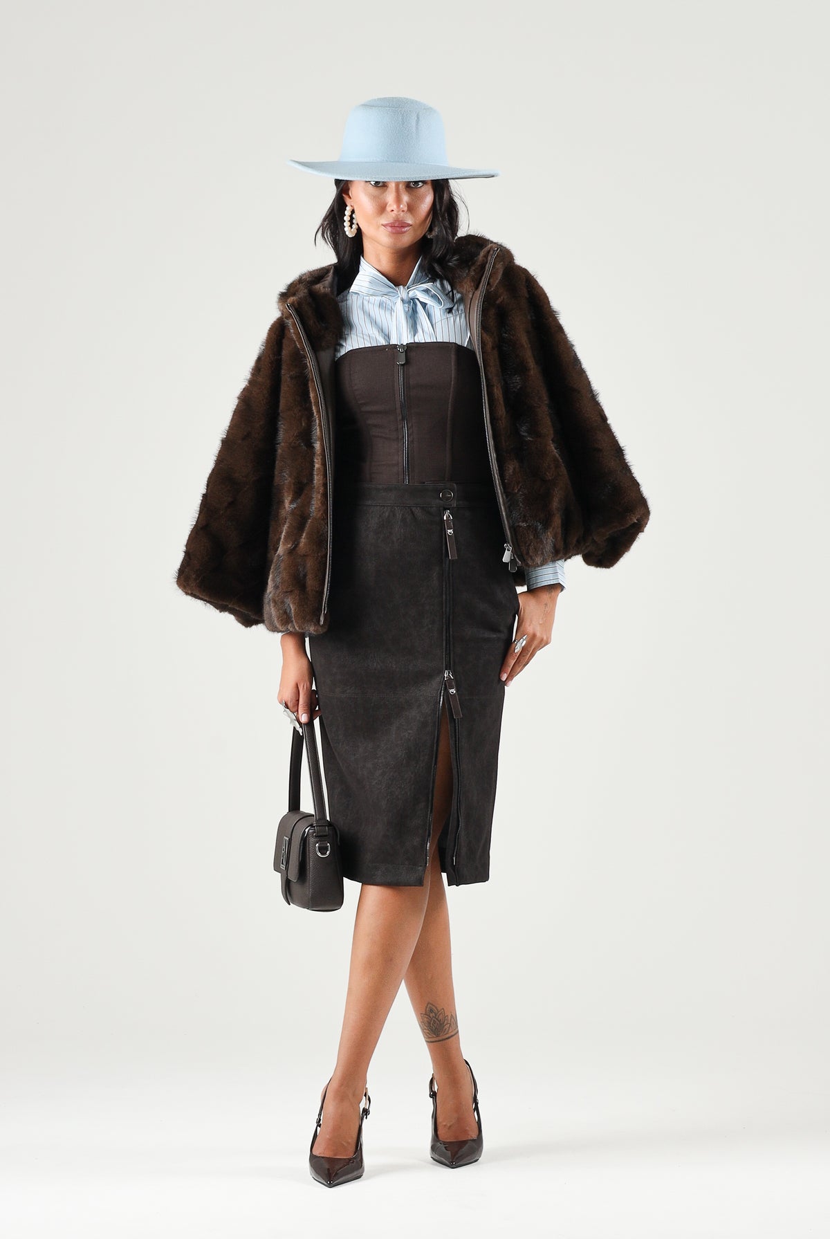 PINKO Gonna midi MONTIANO marrone oltre per donna con spacco frontale e zip con tiralampo Love Birds. 107806A3MD M04 PINKO