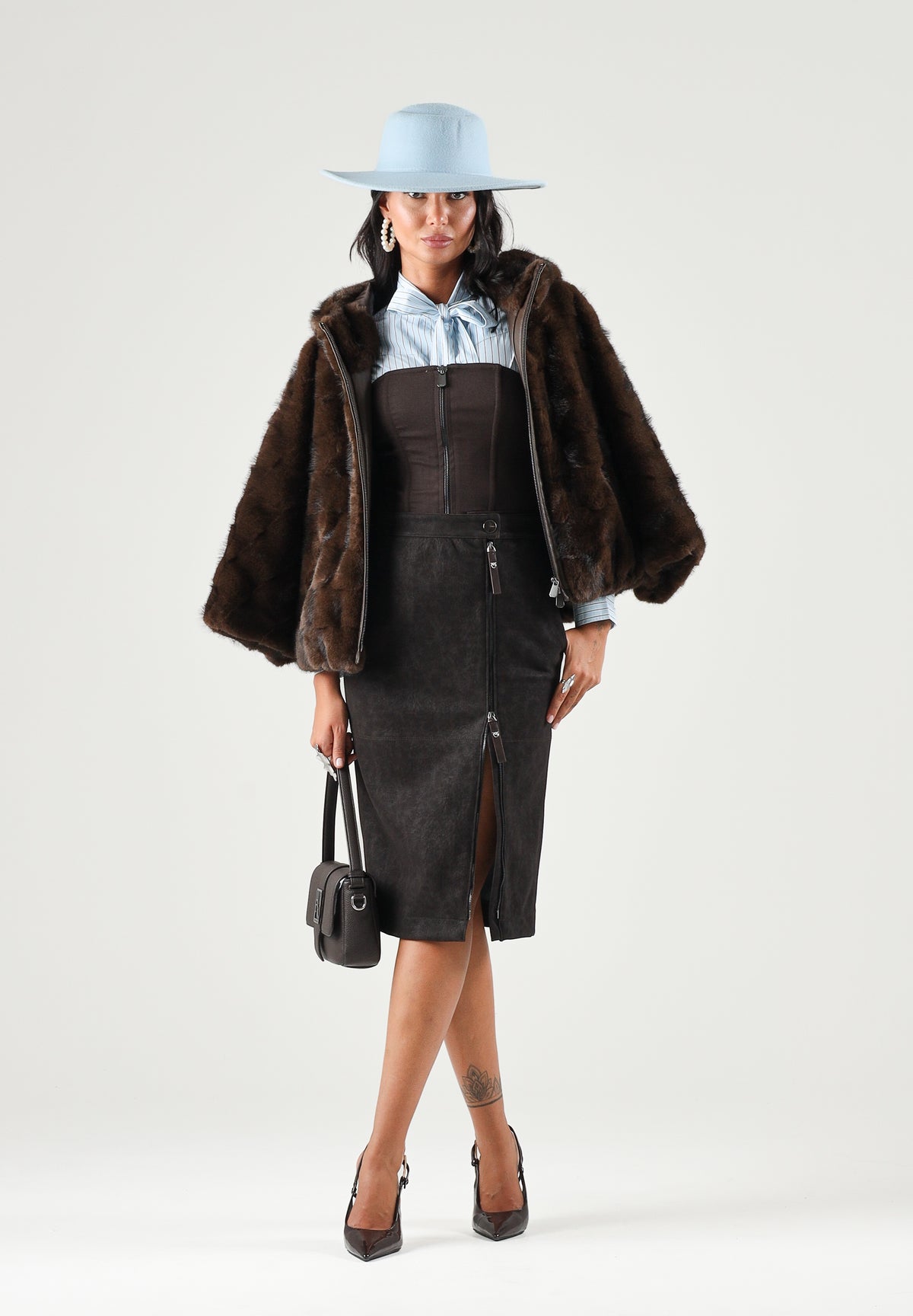 PINKO Gonna midi MONTIANO marrone oltre per donna con spacco frontale e zip con tiralampo Love Birds. 107806A3MD M04 PINKO