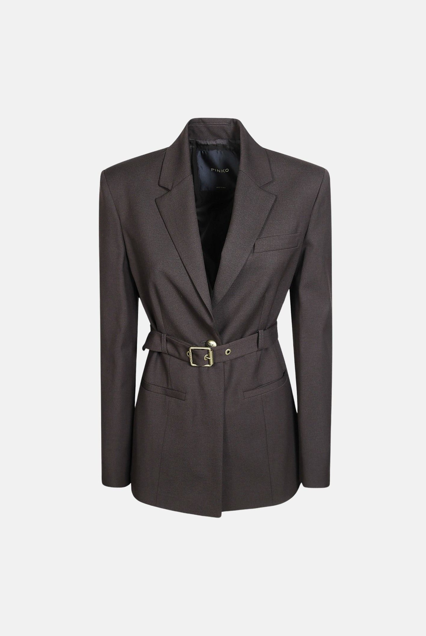 PINKO Giacca VITIANO monopetto marrone da donna con cinturino in vita 107864A3MS M04 PINKO
