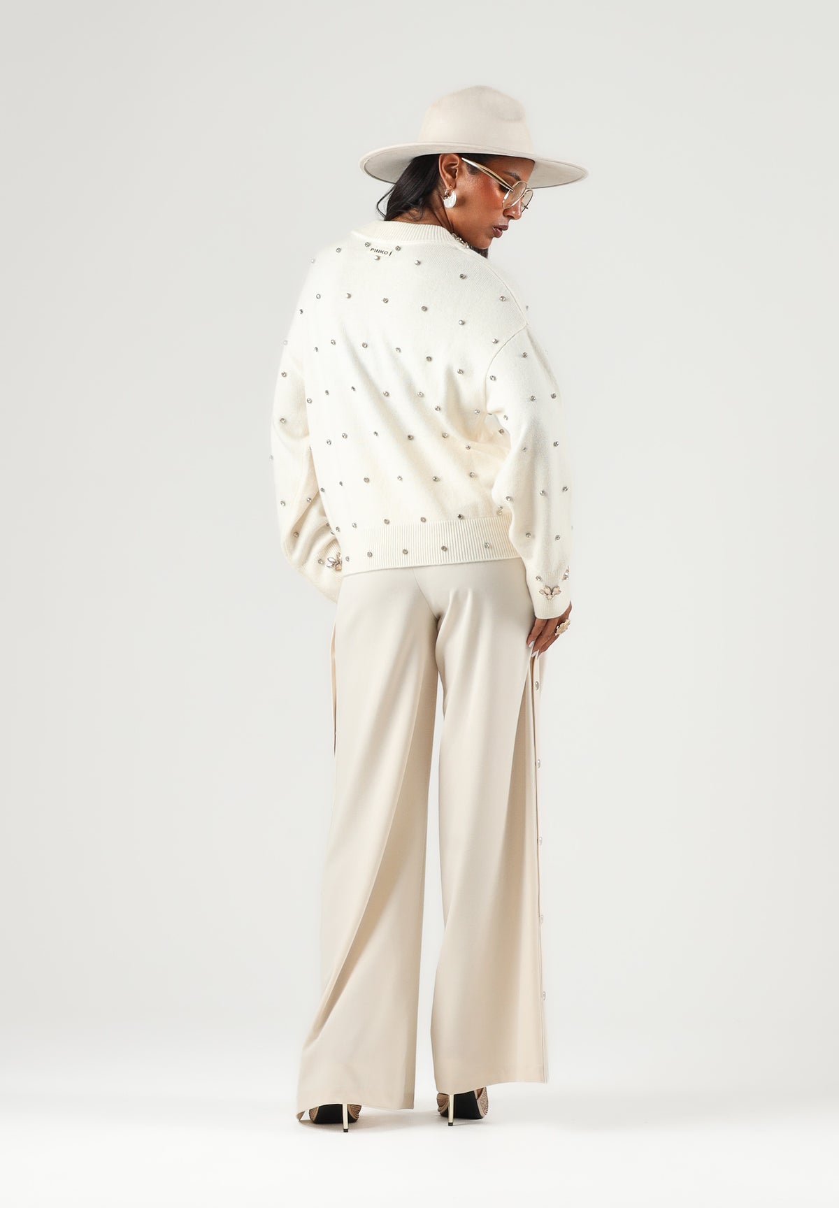 PINKO Maglia PIGOLIO bianco purezza da donna con applicazioni 107878A3P5 Z06 PINKO