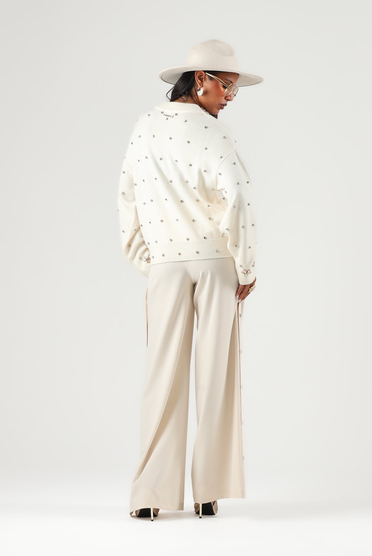 PINKO Maglione PIGOLIO bianco purezza da donna con applicazioni 107878A3P5 Z06 PINKO