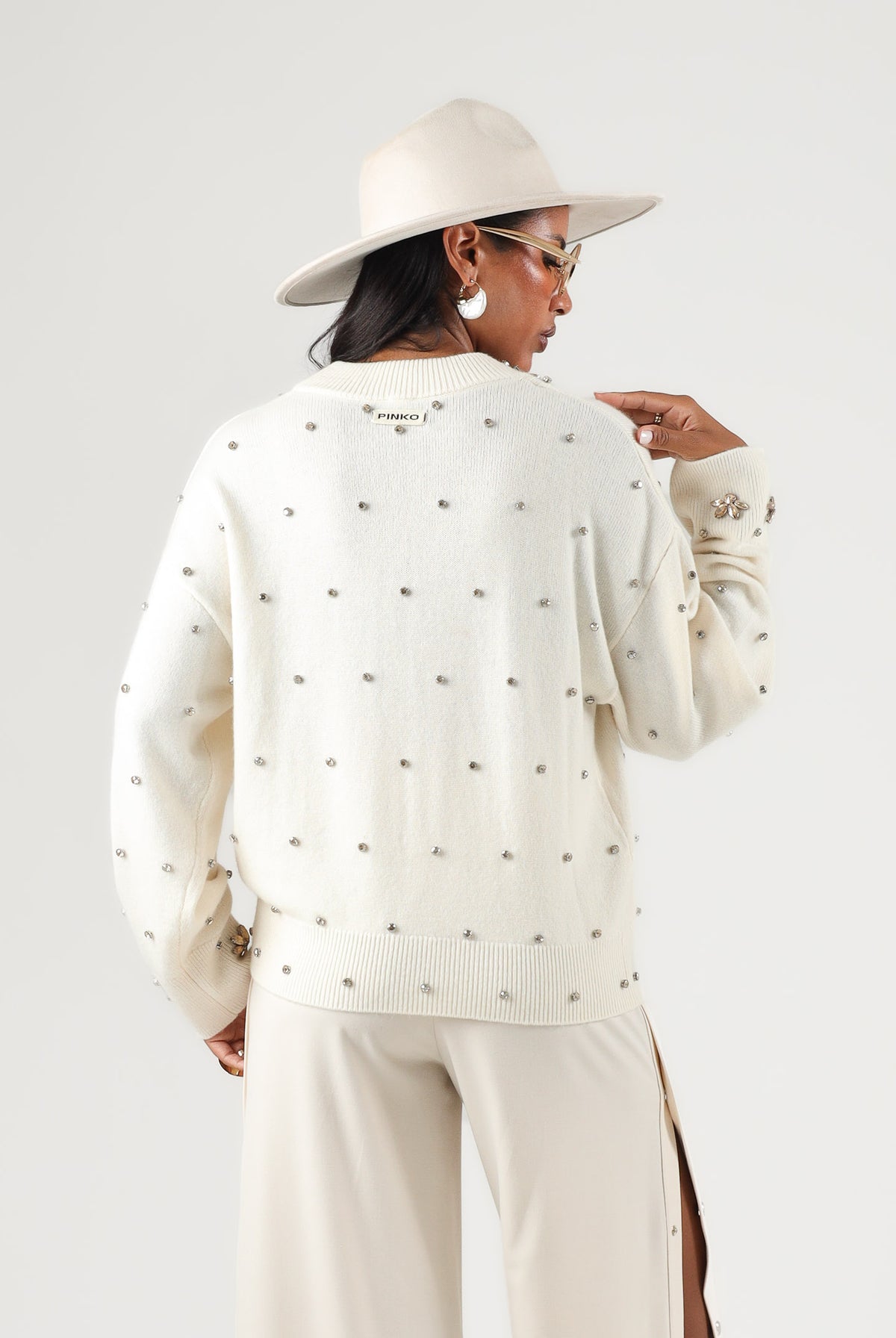 PINKO Maglione PIGOLIO bianco purezza da donna con applicazioni 107878A3P5 Z06 PINKO